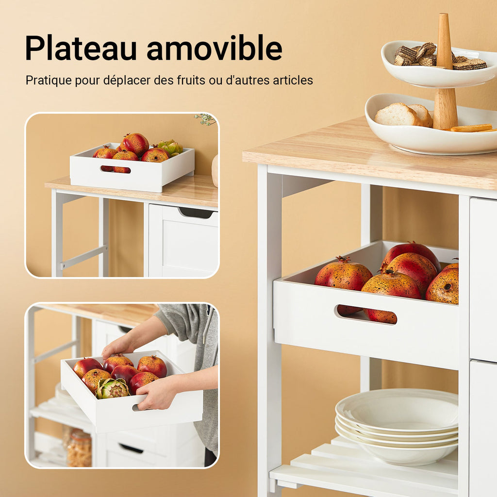 SoBuy FKW79-W Desserte Cuisine avec Roulettes et 3 Tiroirs, Mobile, pour Cuisine et Salle à Manger, Rangement Optimisé, Usage Quotidien – L68×P38×H85 cm, Blanc