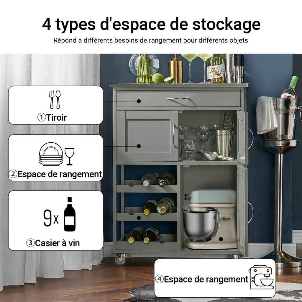 SoBuy FKW45-HG Desserte Chariot de Cuisine de Service Roulant, Meuble Armoire de Rangement Cusine sur roulettes