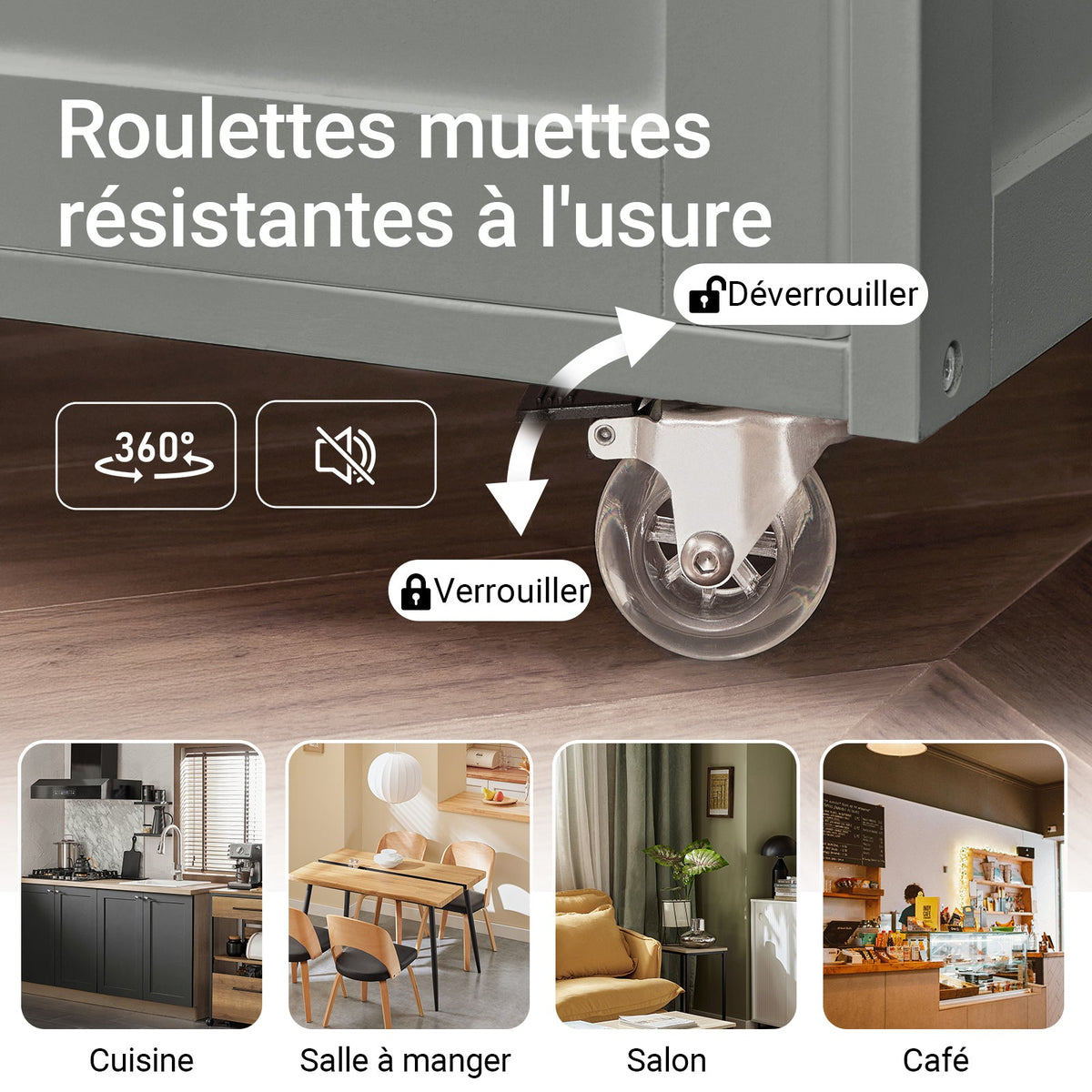 SoBuy FKW45-HG Desserte Chariot de Cuisine de Service Roulant, Meuble Armoire de Rangement Cusine sur roulettes