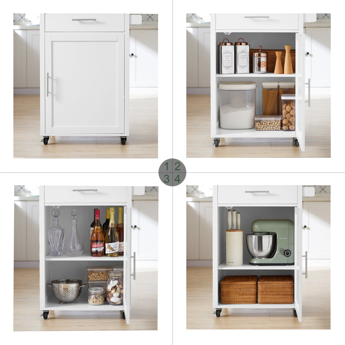 SoBuy FKW102-WN Desserte de Cuisine à Roulettes avec Plan de Travail, 1 Tiroir, 1 Porte et Porte-Torchon, Charge 45 kg – 68x46x90 cm, Blanc et Naturel