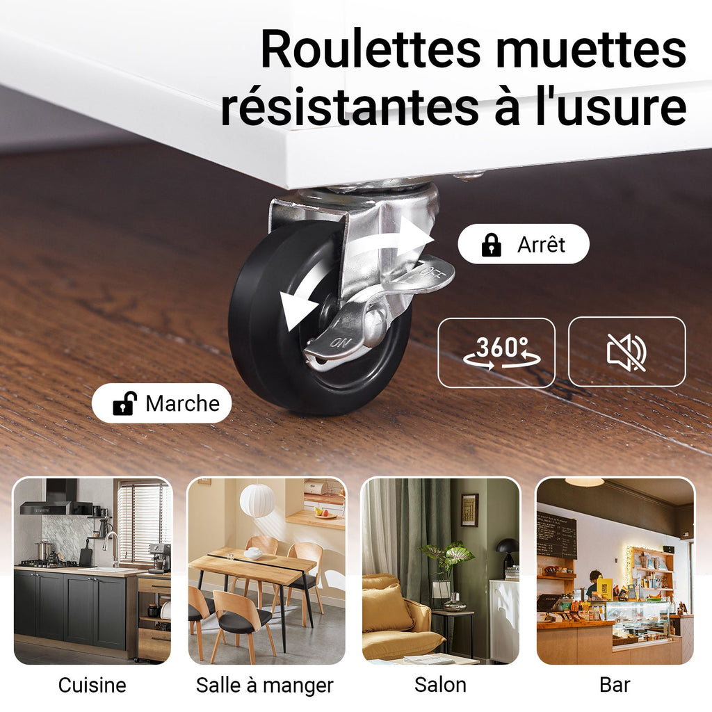 SoBuy FKW102-WN Desserte de Cuisine à Roulettes avec Plan de Travail, 1 Tiroir, 1 Porte et Porte-Torchon, Charge 45 kg – 68x46x90 cm, Blanc et Naturel