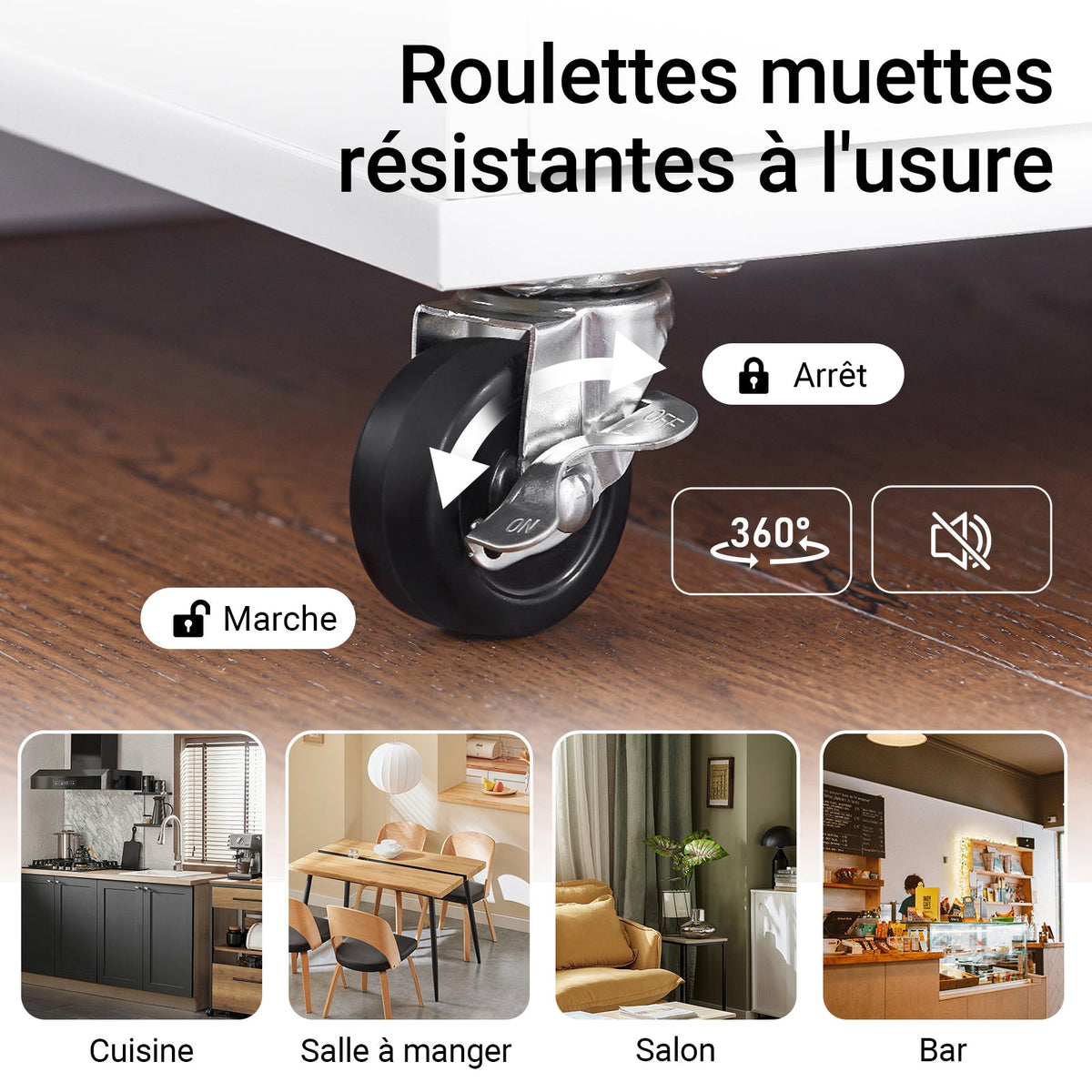 SoBuy FKW102-WN Desserte de Cuisine à Roulettes avec Plan de Travail, 1 Tiroir, 1 Porte et Porte-Torchon, Charge 45 kg – 68x46x90 cm, Blanc et Naturel