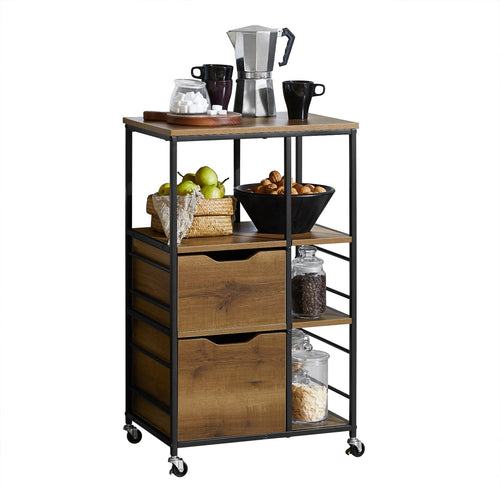 SoBuy FKW111-PF Desserte Cuisine avec Roulettes et Tiroirs, Style Industriel, Mobile, pour Cuisine et Salle à Manger – L53×P37×H89 cm, Bois + Métal, Noir