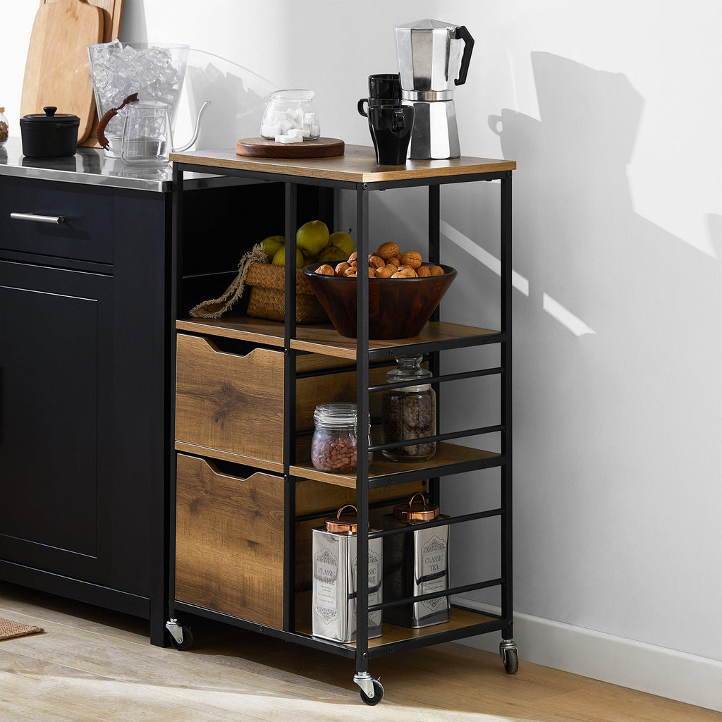 SoBuy FKW111-PF Desserte Cuisine avec Roulettes et Tiroirs, Style Industriel, Mobile, pour Cuisine et Salle à Manger – L53×P37×H89 cm, Bois + Métal, Noir