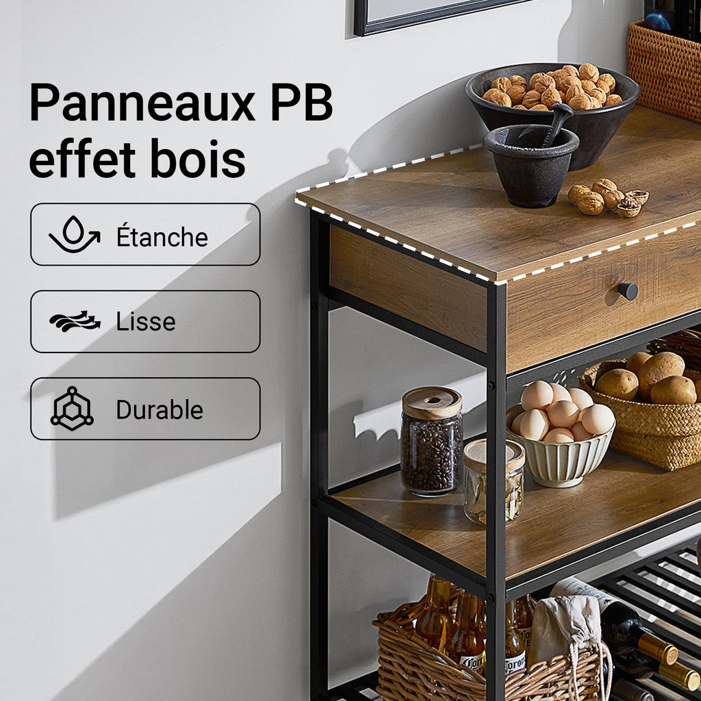 SoBuy FKW112-PF Desserte de Cuisine à Roulettes – Style Industriel, 2 Tiroirs, 2 Étagères, 60 kg, 100×45×93 cm
