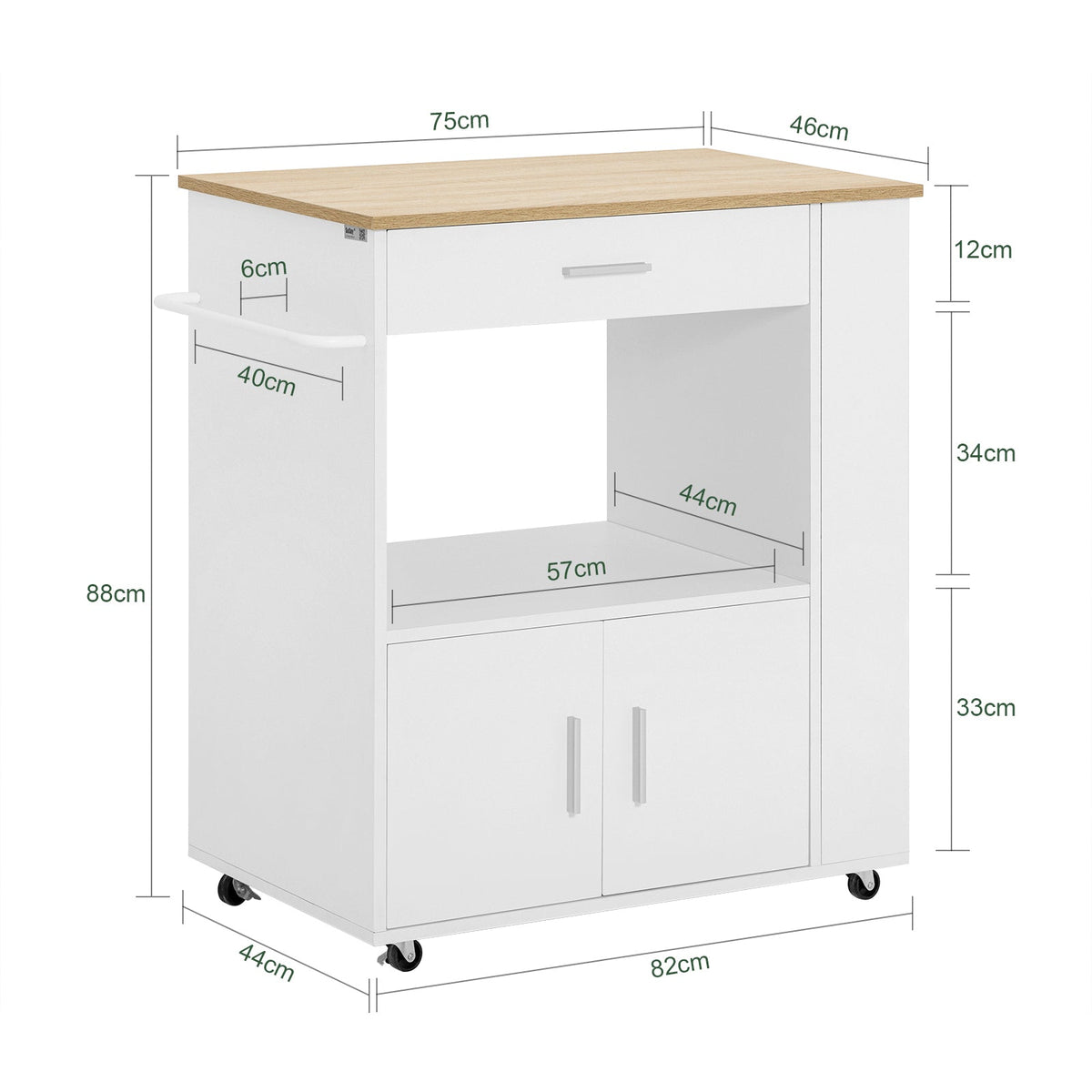 SoBuy FKW113-WN Desserte Cuisine à roulettes Meuble Cuisine Rangement Desserte de Cuisine Plan de Travail Cuisine Buffet Cuisine Petit Meuble de Rangement Blanc 75x46x83 cm