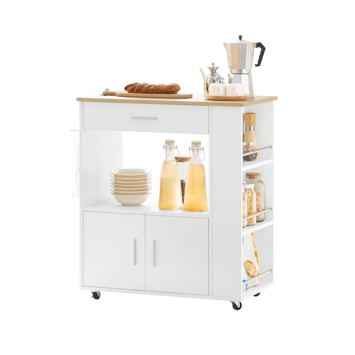 SoBuy FKW113-WN Desserte Cuisine à roulettes Meuble Cuisine Rangement Desserte de Cuisine Plan de Travail Cuisine Buffet Cuisine Petit Meuble de Rangement Blanc 75x46x83 cm