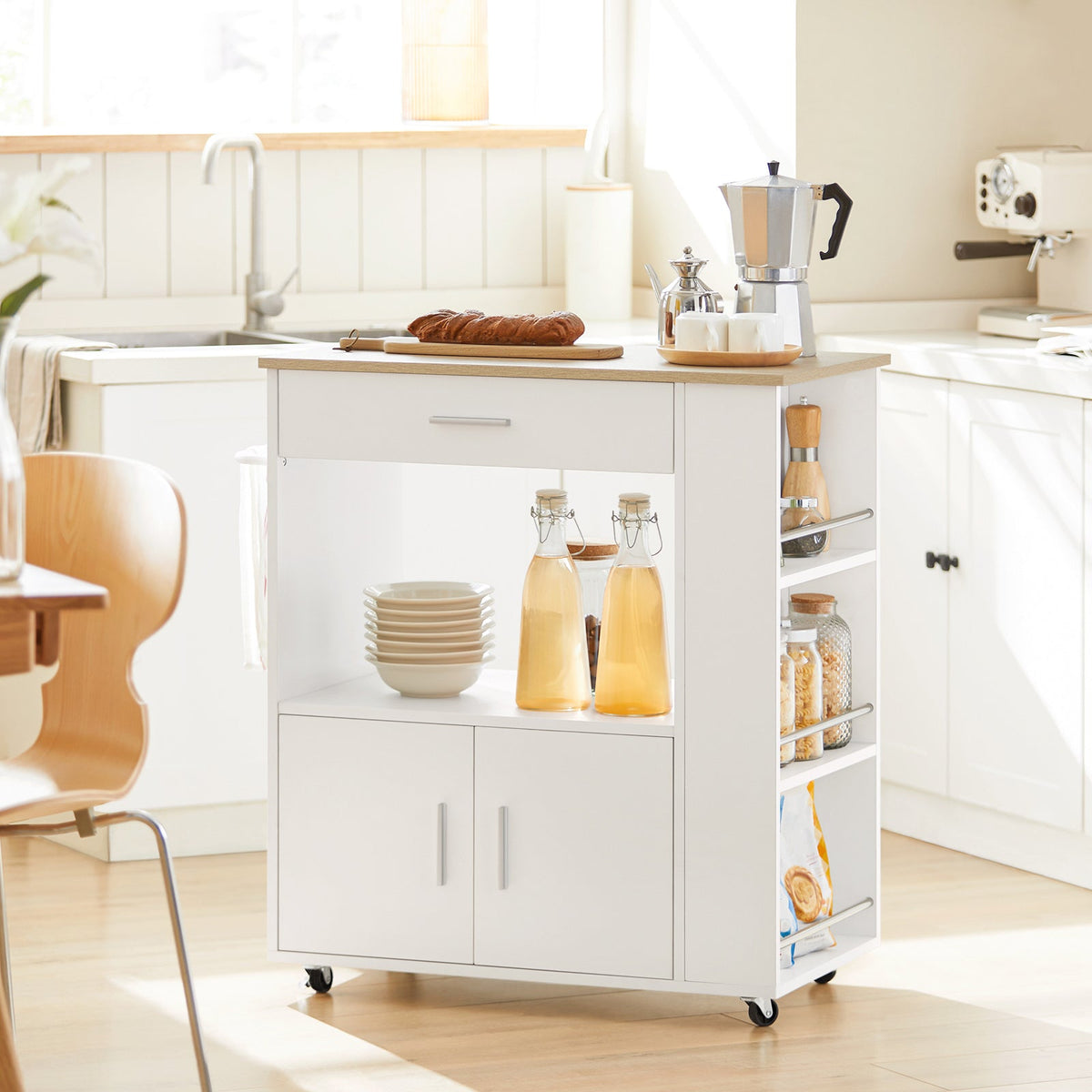 SoBuy FKW113-WN Desserte Cuisine à roulettes Meuble Cuisine Rangement Desserte de Cuisine Plan de Travail Cuisine Buffet Cuisine Petit Meuble de Rangement Blanc 75x46x83 cm