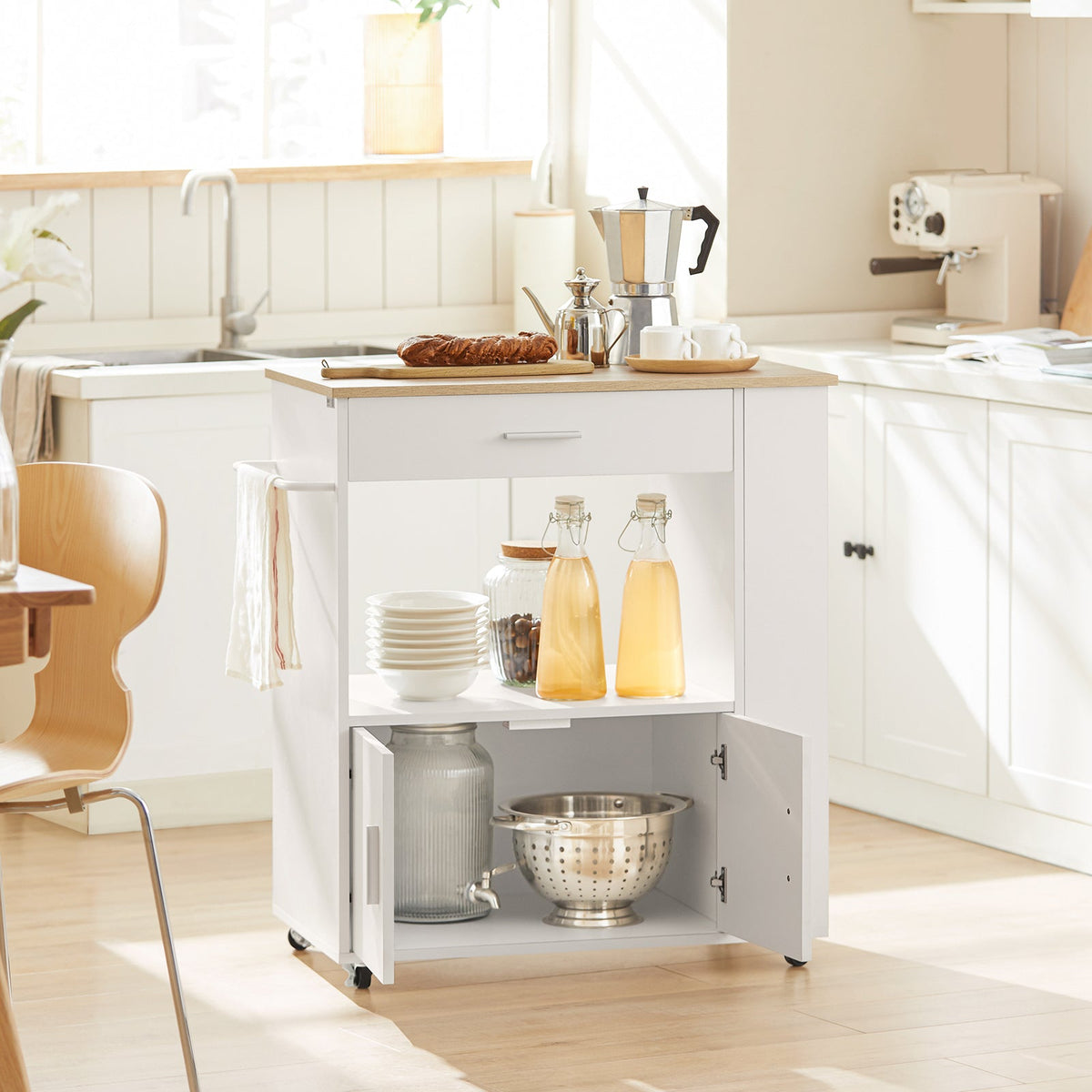 SoBuy FKW113-WN Desserte Cuisine à roulettes Meuble Cuisine Rangement Desserte de Cuisine Plan de Travail Cuisine Buffet Cuisine Petit Meuble de Rangement Blanc 75x46x83 cm