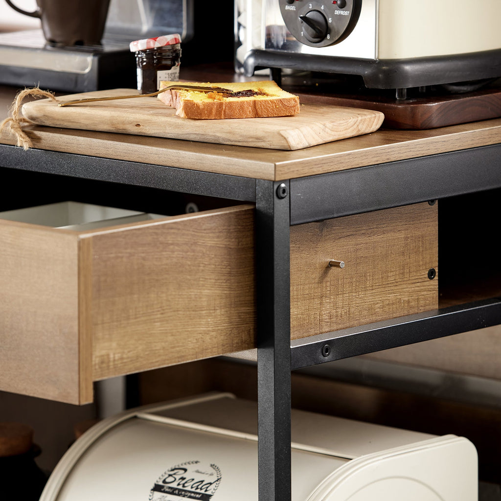 SoBuy FKW118-PF Desserte de Cuisine à roulettes – Chariot de Rangement avec 2 Tiroirs et Étagère, Petit Meuble Cuisine Bas Industriel en Acier, 60x45x90cm