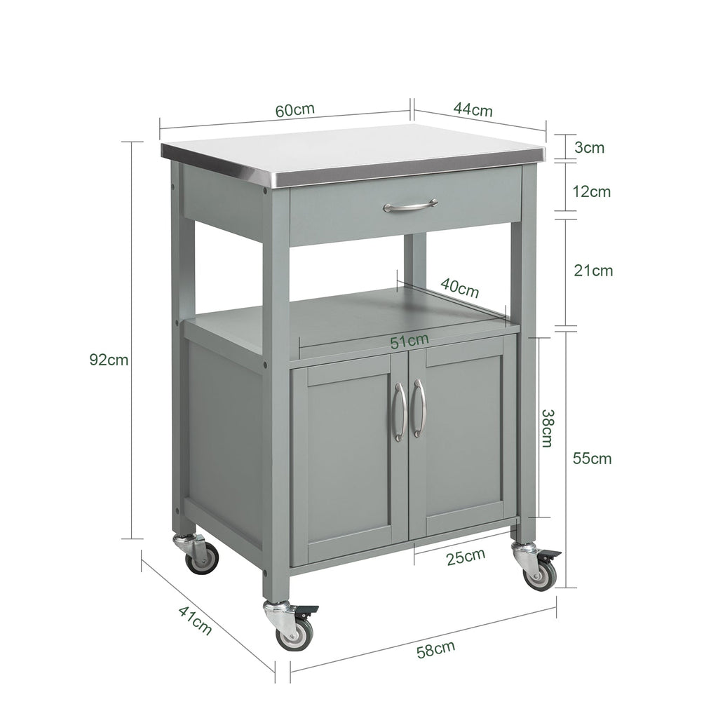 SoBuy FKW22-HG Desserte Cuisine avec Roulettes, Format Compact, Usage Polyvalent, Mobile, pour Cuisine et Salle à Manger, Usage Quotidien – L60×P44×H92 cm, Gris