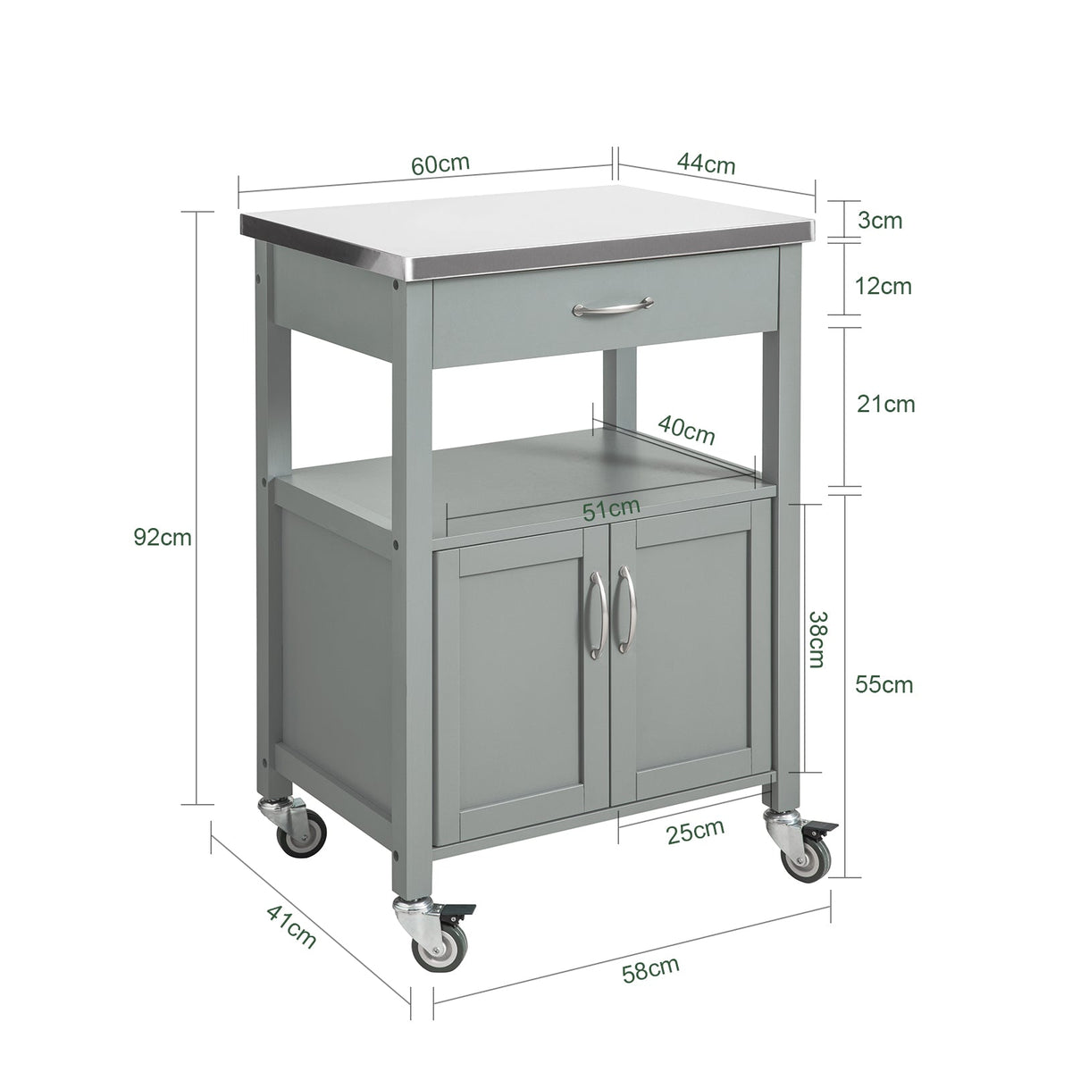 SoBuy FKW22-HG Desserte Cuisine avec Roulettes, Format Compact, Usage Polyvalent, Mobile, pour Cuisine et Salle à Manger, Usage Quotidien – L60×P44×H92 cm, Gris