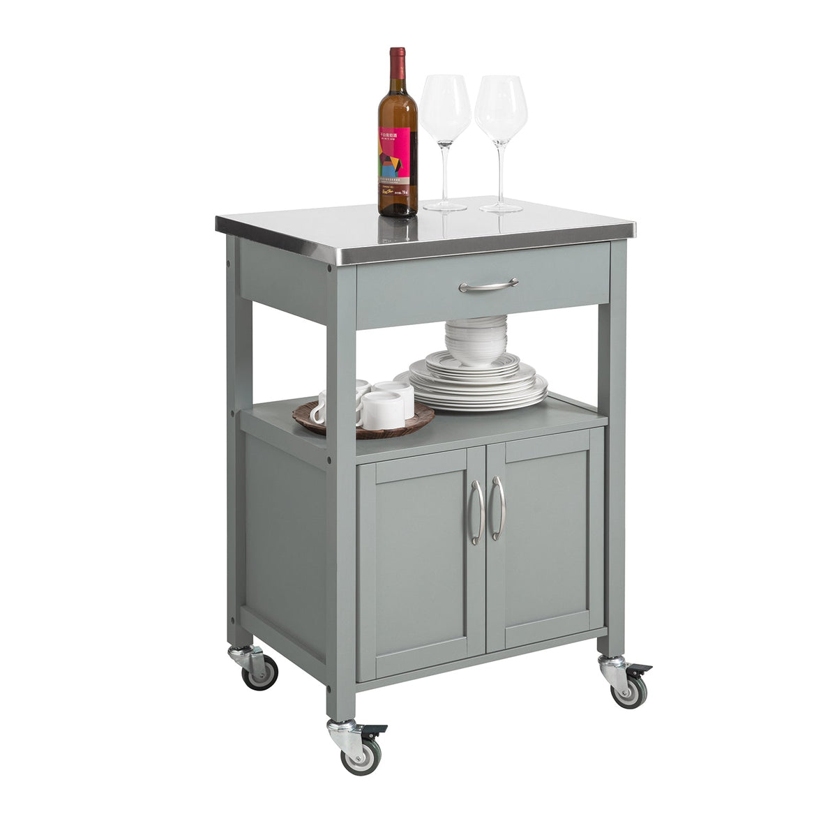 SoBuy FKW22-HG Desserte Cuisine avec Roulettes, Format Compact, Usage Polyvalent, Mobile, pour Cuisine et Salle à Manger, Usage Quotidien – L60×P44×H92 cm, Gris