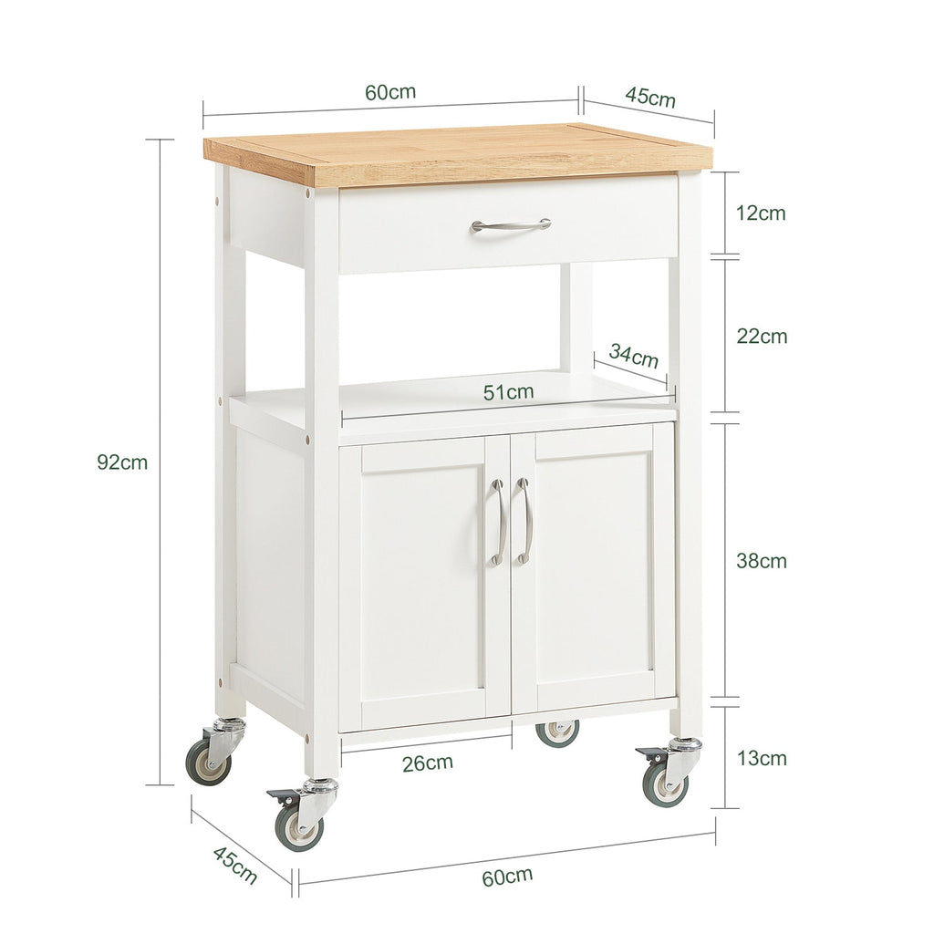 SoBuy FKW22-WN Desserte de Cuisine à Roulettes – Plan de Travail INOX, 1 Tiroir, 2 Portes, 60×45×92 cm, Blanc
