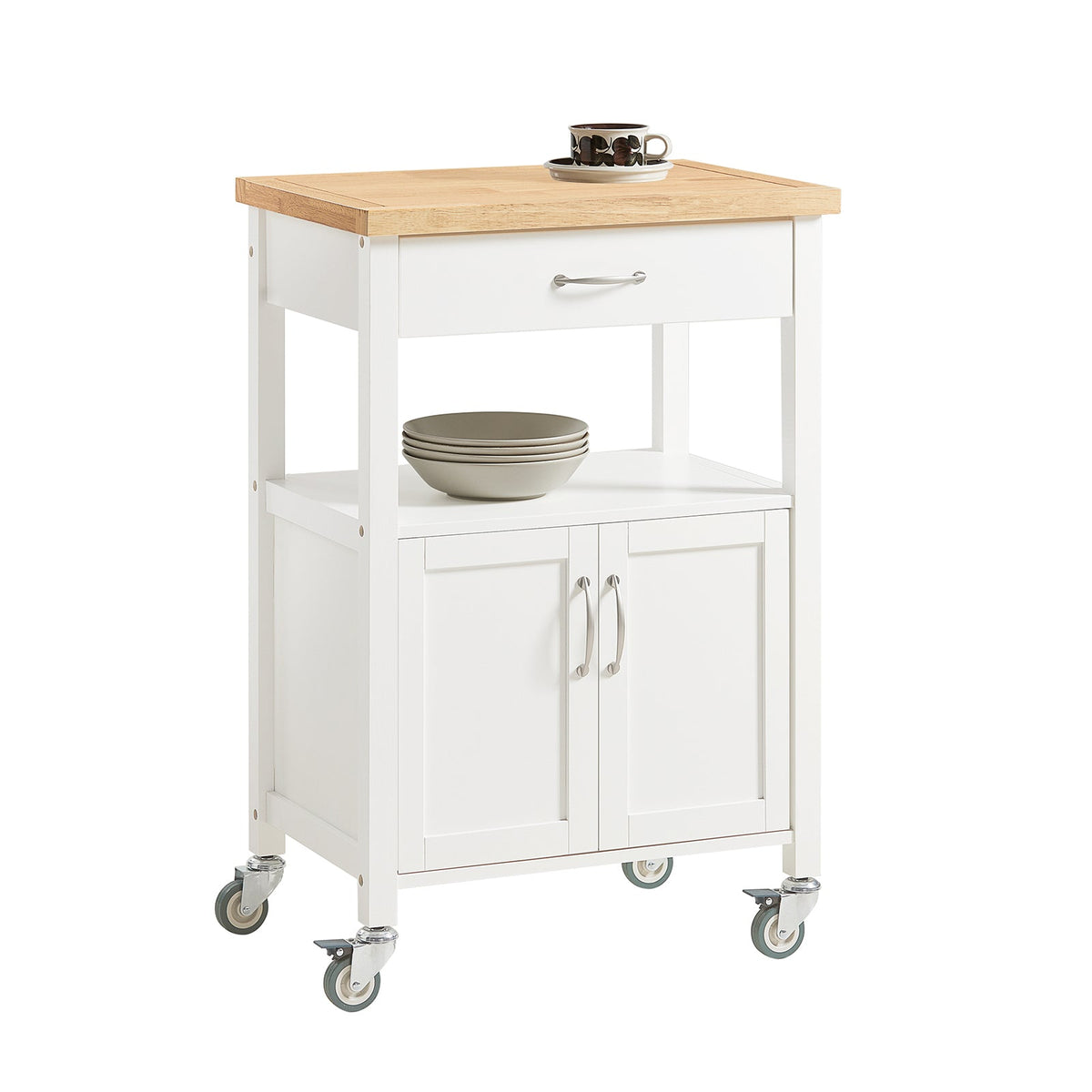 SoBuy FKW22-WN Desserte de Cuisine à Roulettes – Plan de Travail INOX, 1 Tiroir, 2 Portes, 60×45×92 cm, Blanc