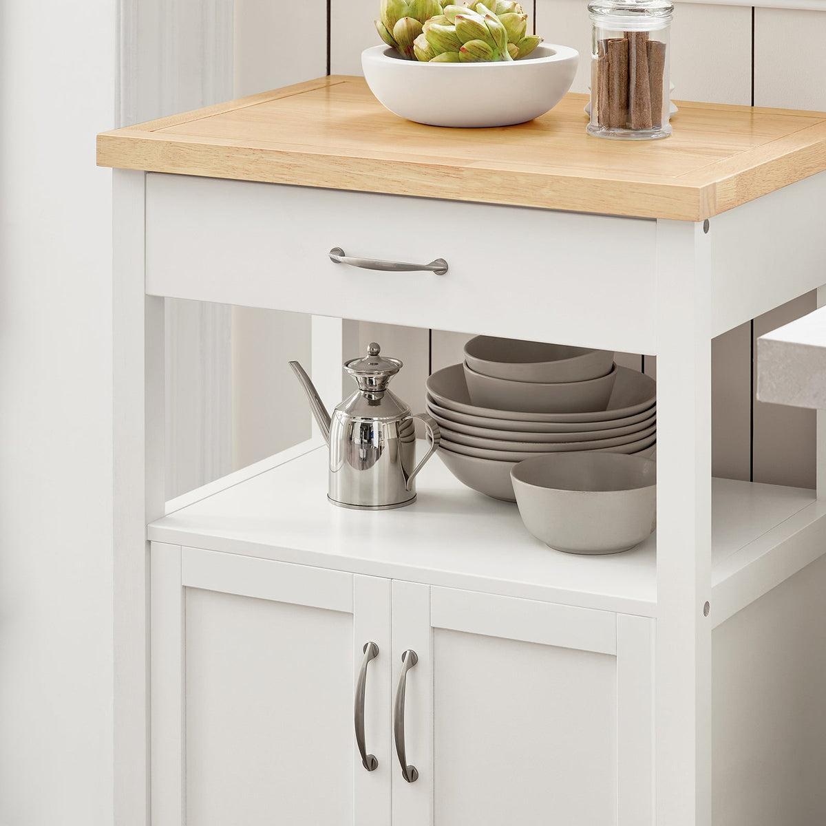 SoBuy FKW22-WN Desserte de Cuisine à Roulettes – Plan de Travail INOX, 1 Tiroir, 2 Portes, 60×45×92 cm, Blanc