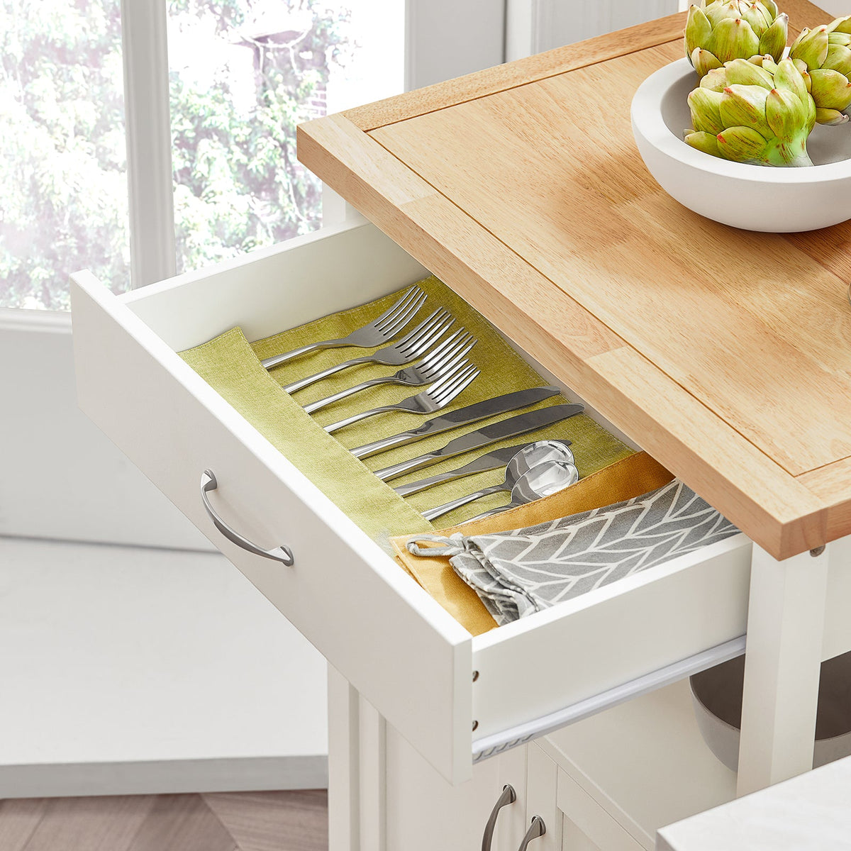 SoBuy FKW22-WN Desserte de Cuisine à Roulettes – Plan de Travail INOX, 1 Tiroir, 2 Portes, 60×45×92 cm, Blanc