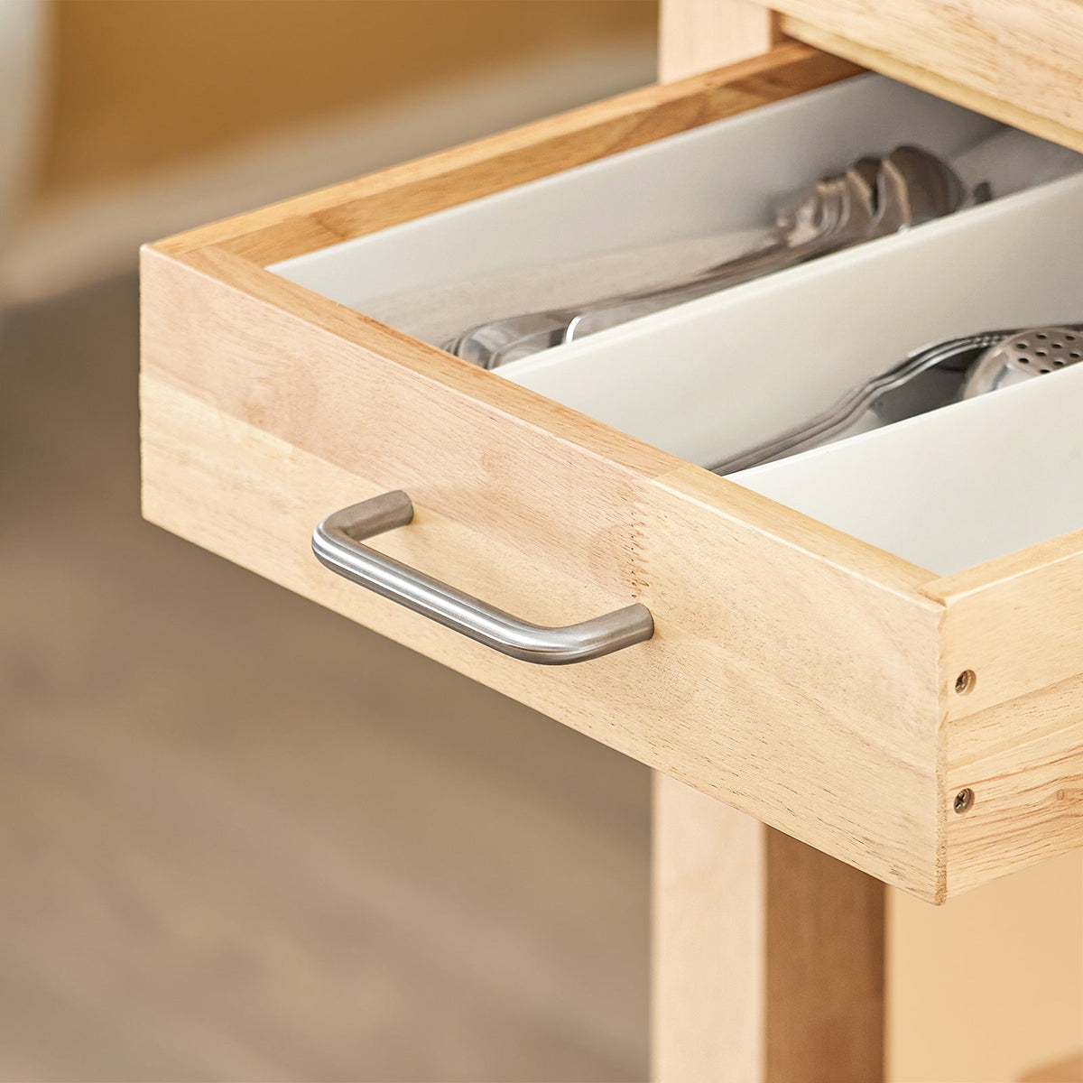 Prévente SoBuy FKW24-II-N Desserte de Cuisine sur Roulettes en Bois d'Hévéa – 2 Tiroirs, 2 Étagères, Meuble Cuisine Compact 80×40×90 cm