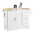 SoBuy FKW41-II-WN Îlot de Cuisine Mobile – Plan Extensible 46–71 cm, 3 Tiroirs, Armoire, Blanc et Bois Naturel