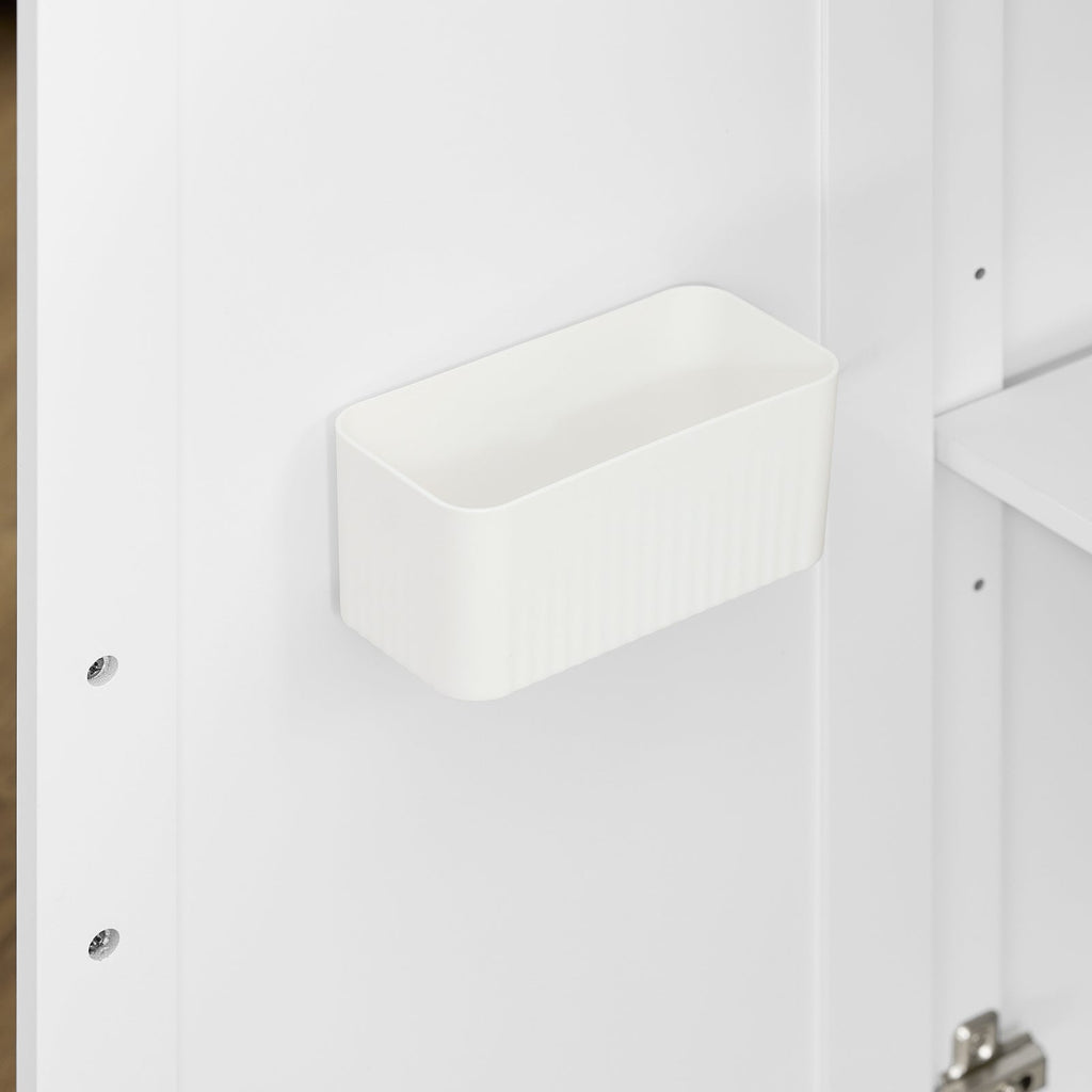 SoBuy FKW41-II-WN Îlot de Cuisine Mobile – Plan Extensible 46–71 cm, 3 Tiroirs, Armoire, Blanc et Bois Naturel