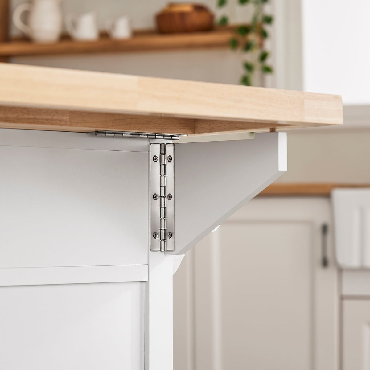 SoBuy FKW41-II-WN Îlot de Cuisine Mobile – Plan Extensible 46–71 cm, 3 Tiroirs, Armoire, Blanc et Bois Naturel