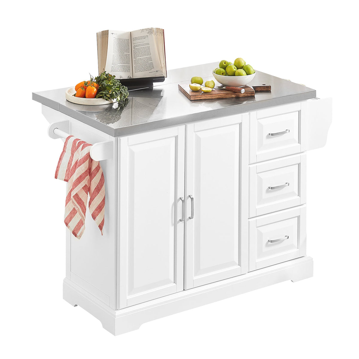 SoBuy FKW41-ST Desserte Cuisine avec Roulettes, Plan de Travail Extensible, 2 Tiroirs et Étagères Réglables, Mobile, Rangement Optimisé – L130×P46(+25)×H91 cm