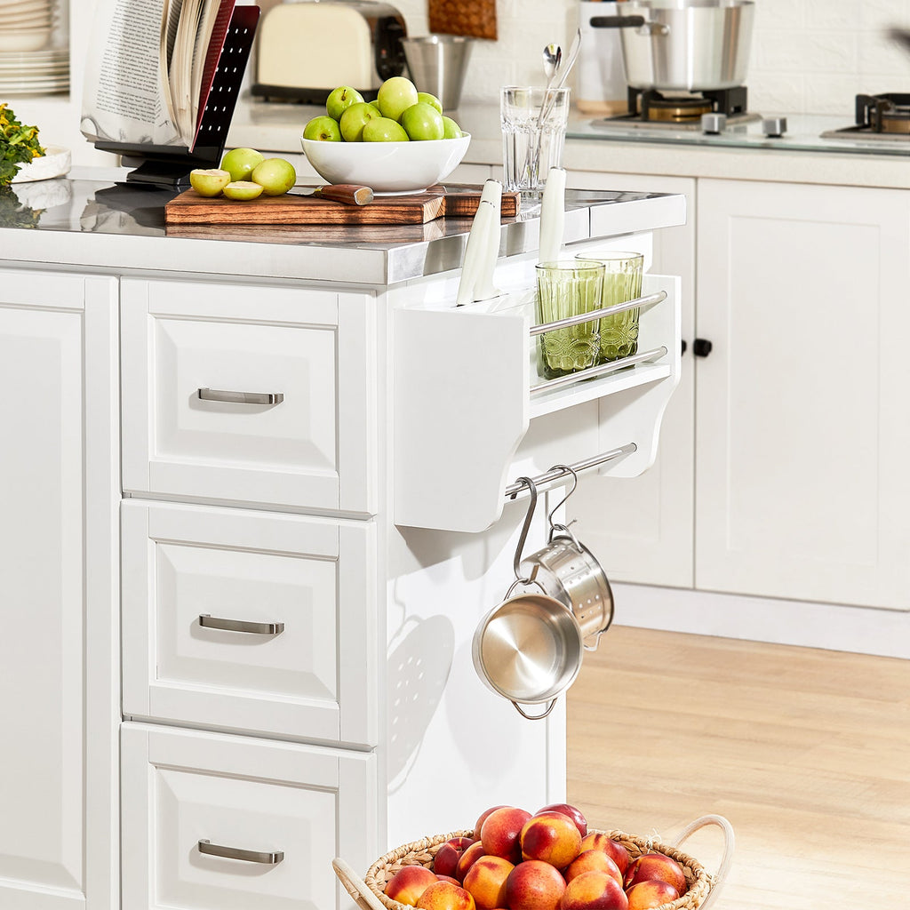 SoBuy FKW41-ST Desserte Cuisine avec Roulettes, Plan de Travail Extensible, 2 Tiroirs et Étagères Réglables, Mobile, Rangement Optimisé – L130×P46(+25)×H91 cm