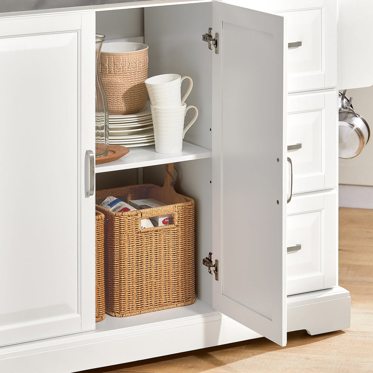 SoBuy FKW41-ST Desserte Cuisine avec Roulettes, Plan de Travail Extensible, 2 Tiroirs et Étagères Réglables, Mobile, Rangement Optimisé – L130×P46(+25)×H91 cm