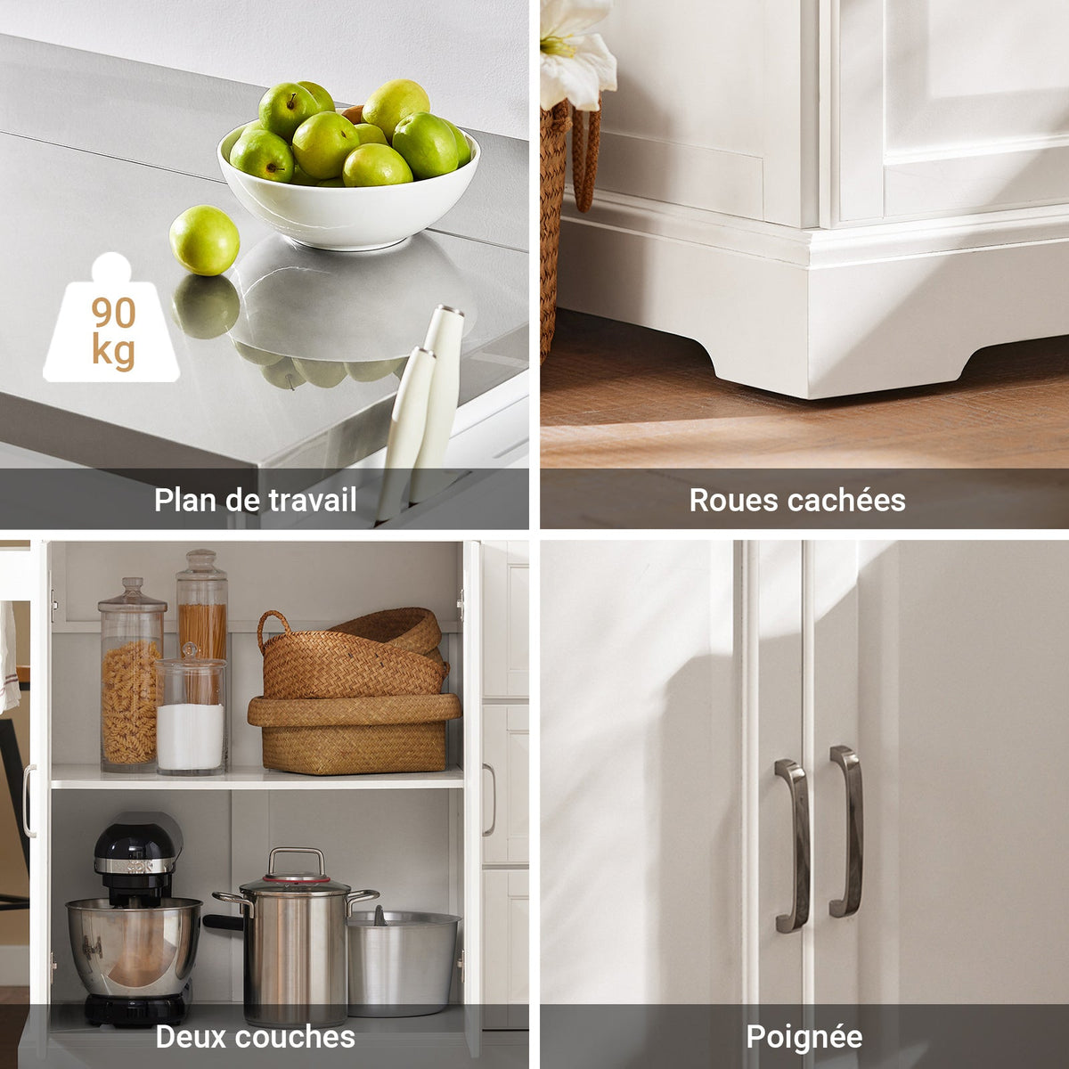 SoBuy FKW41-ST Desserte Cuisine avec Roulettes, Plan de Travail Extensible, 2 Tiroirs et Étagères Réglables, Mobile, Rangement Optimisé – L130×P46(+25)×H91 cm