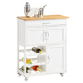 SoBuy FKW45-WN Desserte cuisine bois massif 67 cm avec plan en hévéa, tiroir et casier à vin – Blanc et naturel