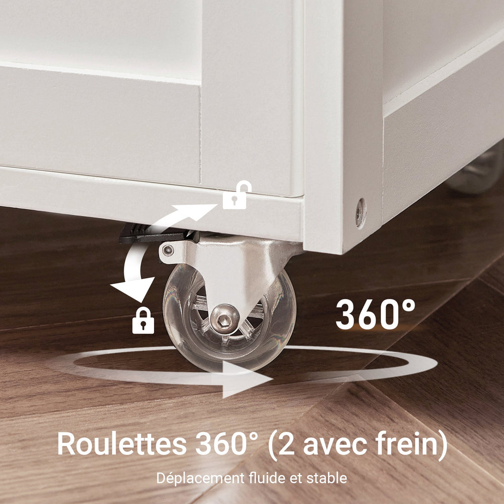 SoBuy FKW45-WN Desserte cuisine bois massif 67 cm avec plan en hévéa, tiroir et casier à vin – Blanc et naturel