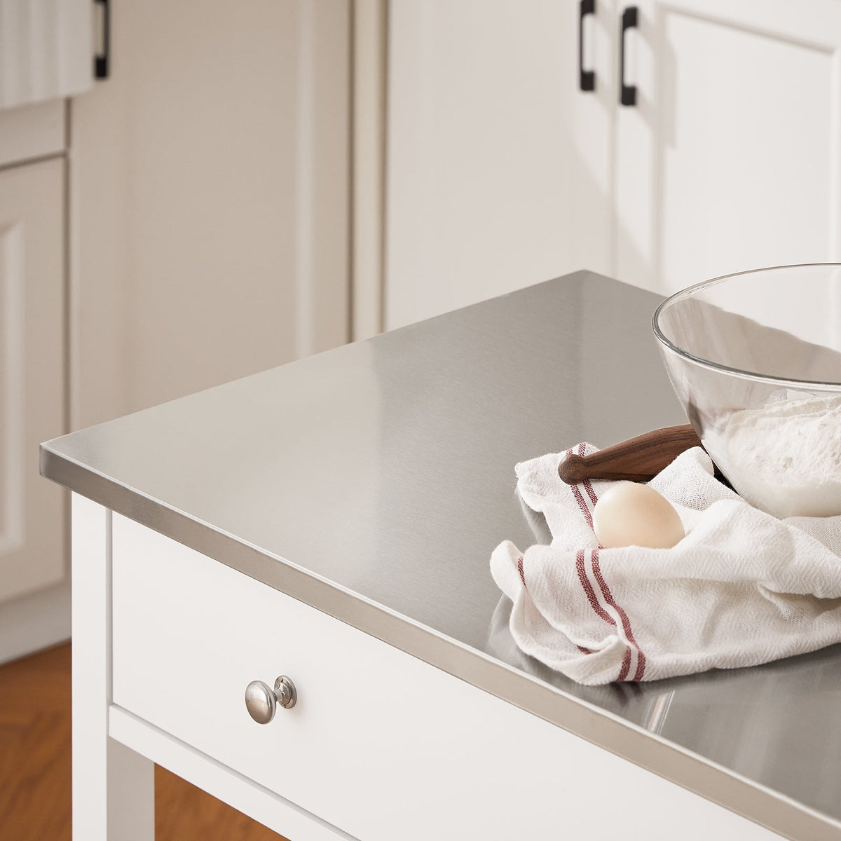SoBuy FKW47-II-W Desserte de Cuisine à Roulettes – Plateau INOX, 1 Tiroir, 2 Étagères, Blanc