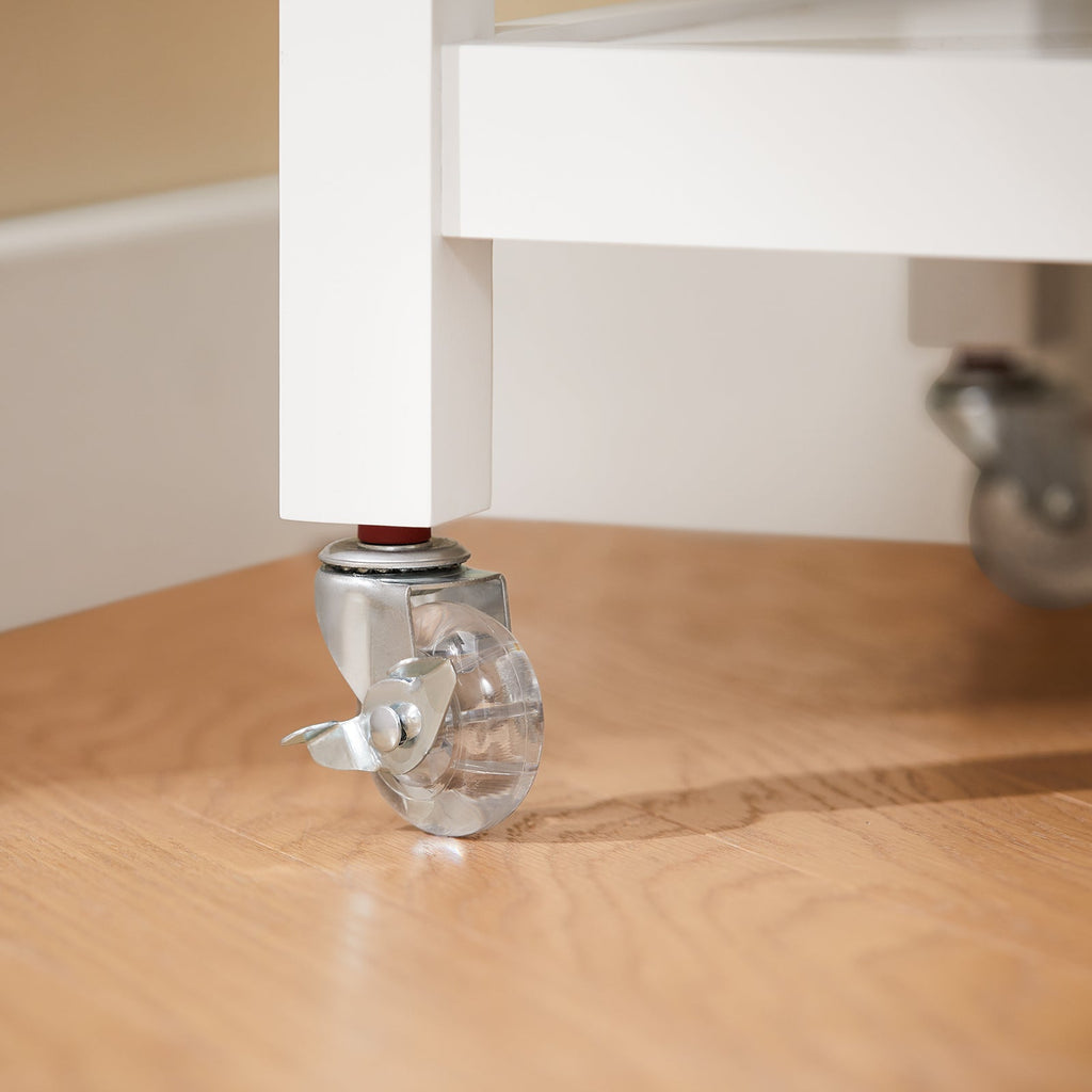 SoBuy FKW47-II-W Desserte de Cuisine à Roulettes – Plateau INOX, 1 Tiroir, 2 Étagères, Blanc