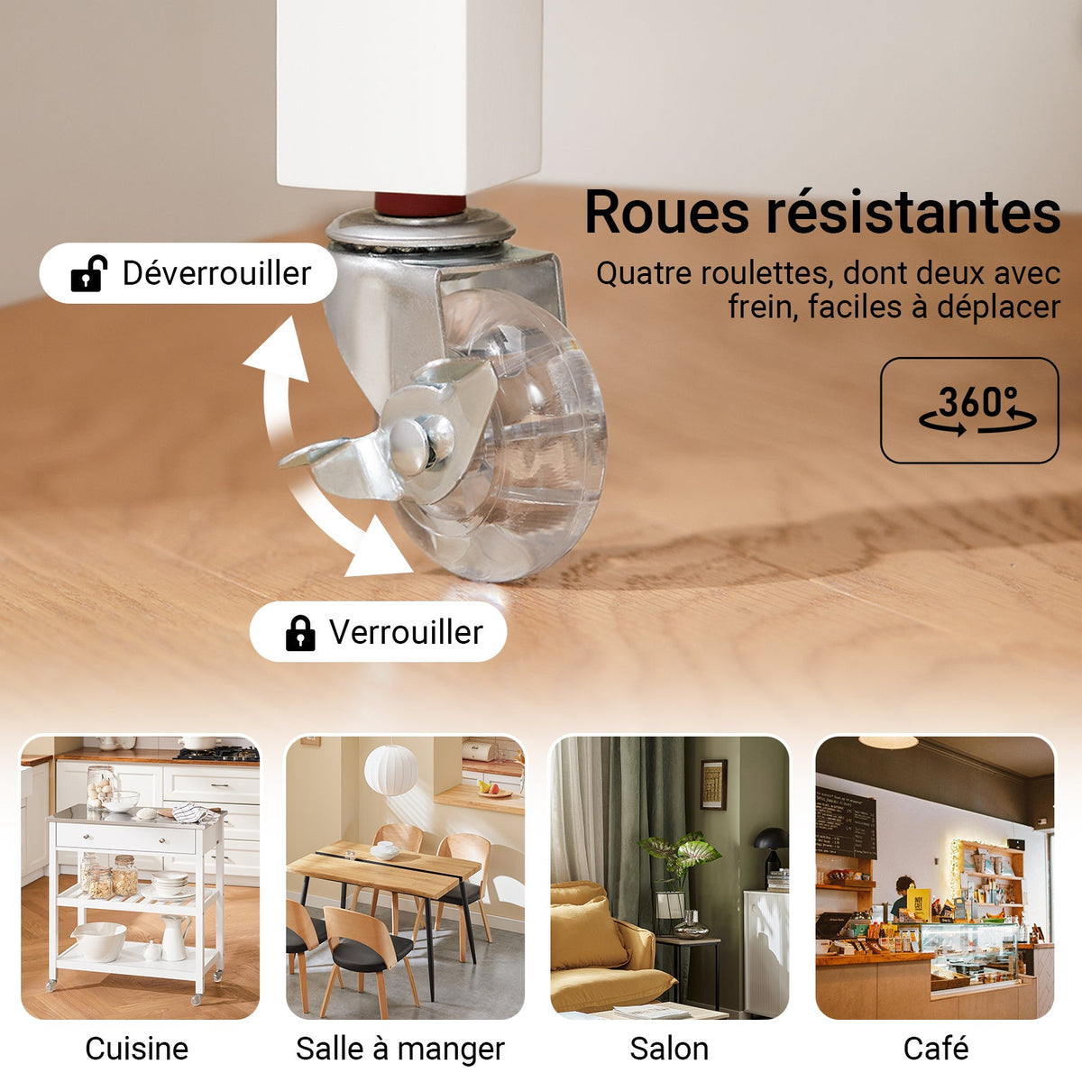 SoBuy FKW47-II-W Desserte de Cuisine à Roulettes – Plateau INOX, 1 Tiroir, 2 Étagères, Blanc