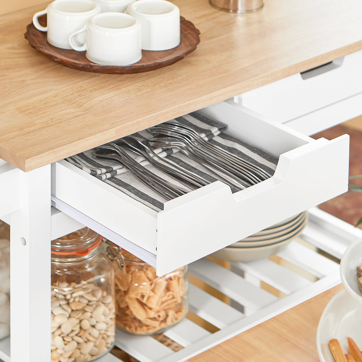 SoBuy FKW68-WN Chariot de Service Desserte à roulettes Table Roulante Meuble de Rangement