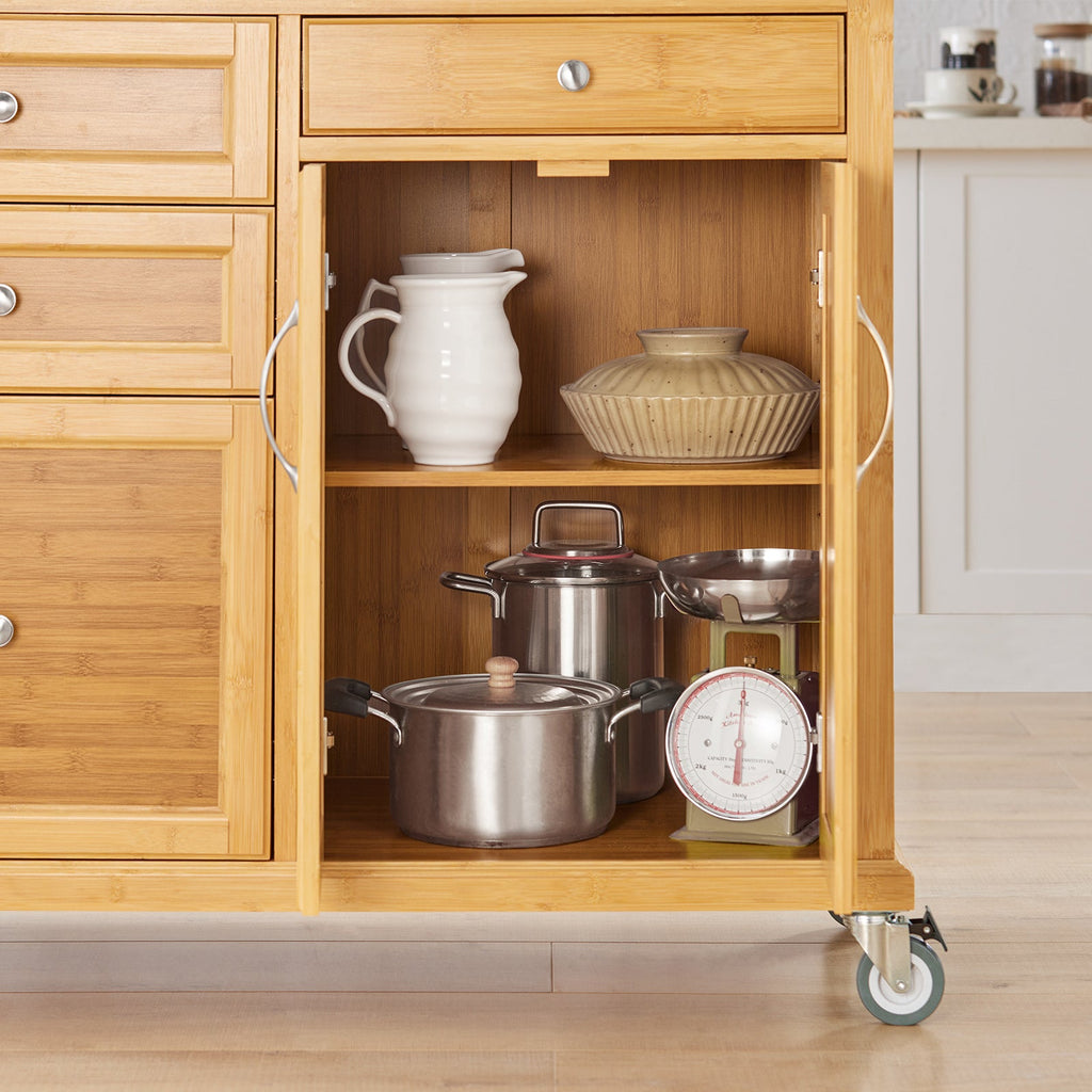 SoBuy FKW70-N Îlot Central de Cuisine sur Roulettes, Plan de Travail INOX, 4 Tiroirs, Chariot Mobile avec Rangement – 115x46x92cm, Naturel