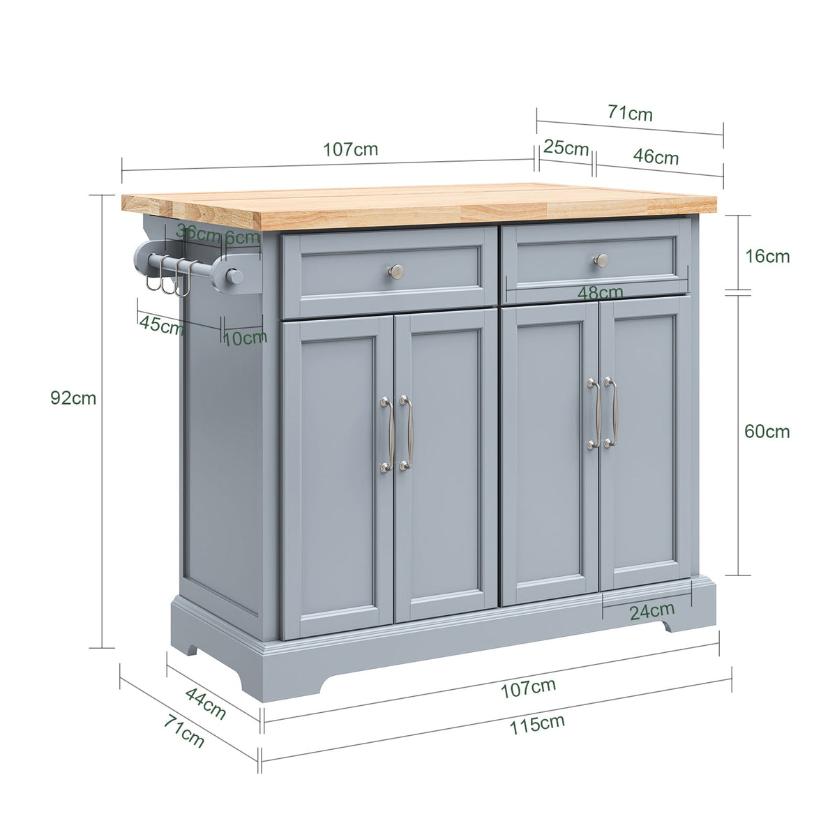 SoBuy FKW71-II-HG Îlot Cuisine Mobile avec Plan Extensible – Gain de Place, Gris