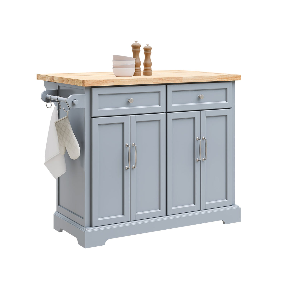 SoBuy FKW71-II-HG Îlot Cuisine Mobile avec Plan Extensible – Gain de Place, Gris