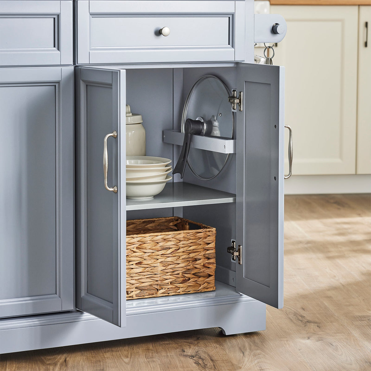 SoBuy FKW71-II-HG Îlot Cuisine Mobile avec Plan Extensible – Gain de Place, Gris