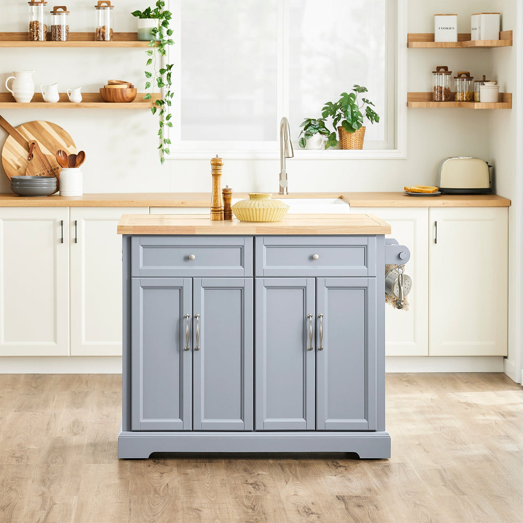 SoBuy FKW71-II-HG Îlot Cuisine Mobile avec Plan Extensible – Gain de Place, Gris
