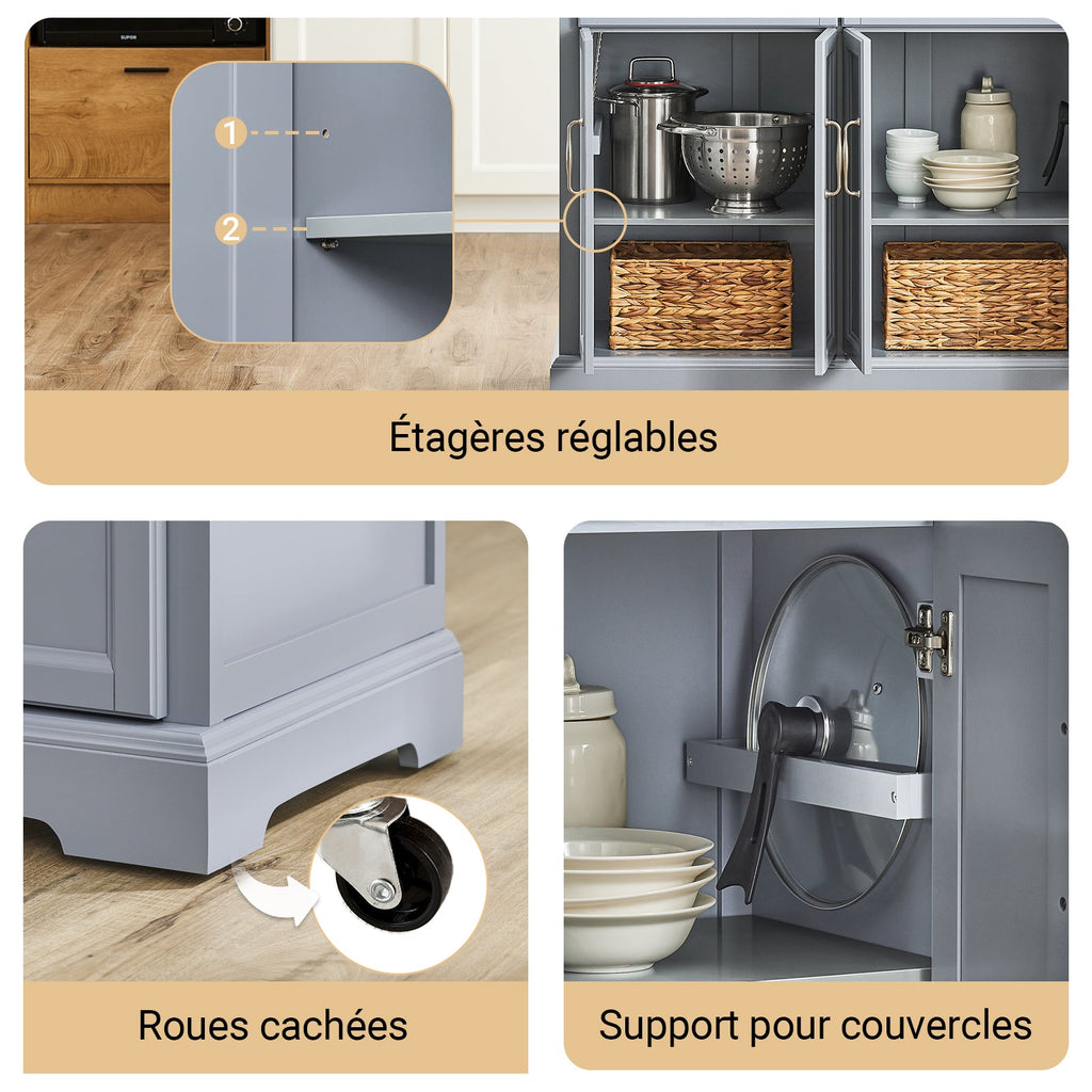 SoBuy FKW71-II-HG Îlot Cuisine Mobile avec Plan Extensible – Gain de Place, Gris
