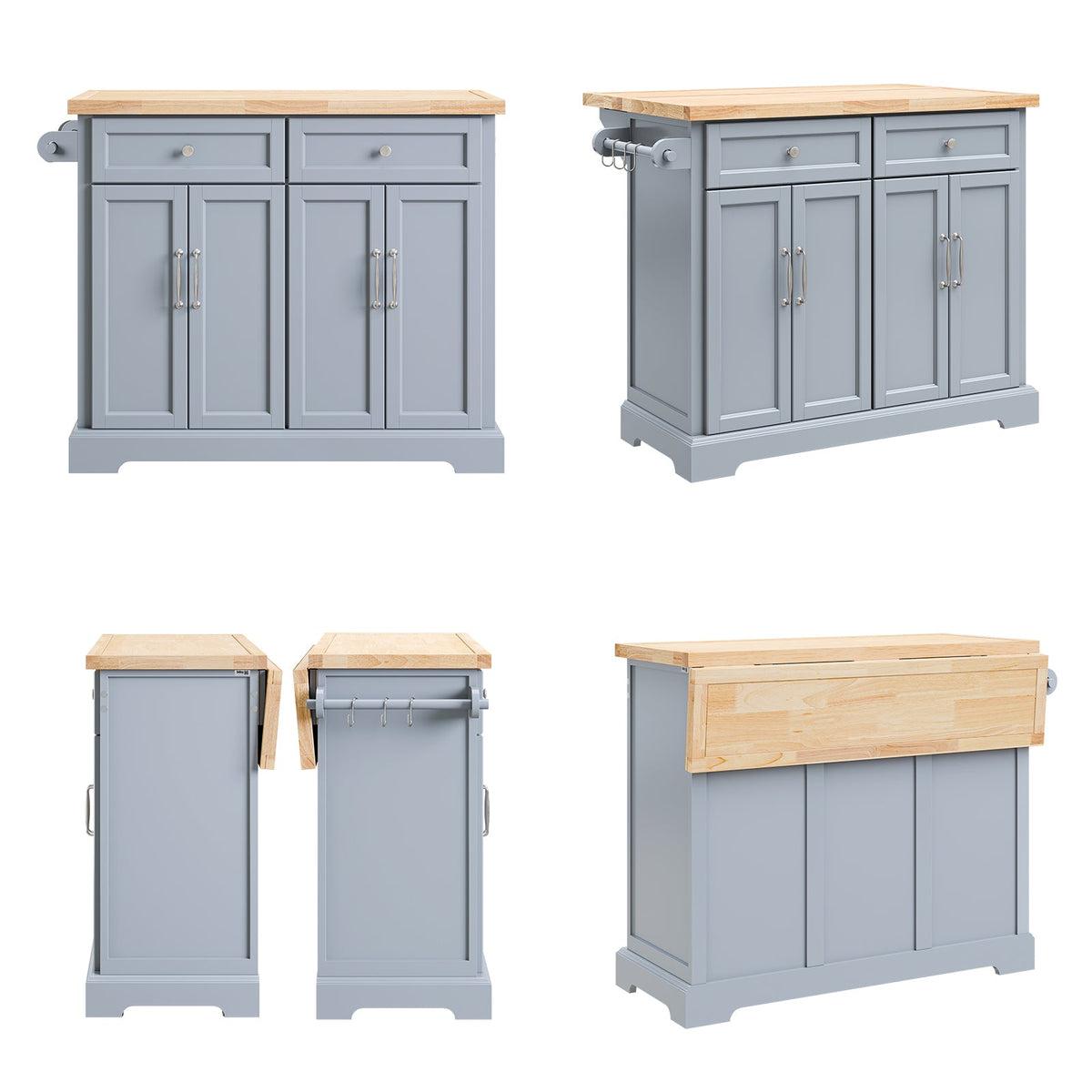 SoBuy FKW71-II-HG Îlot Cuisine Mobile avec Plan Extensible – Gain de Place, Gris