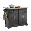 SoBuy FKW71-III-SCH Îlot de Cuisine Mobile avec Plan Inox Extensible 46–71 cm – 2 Tiroirs, Étagères Réglables, Noir