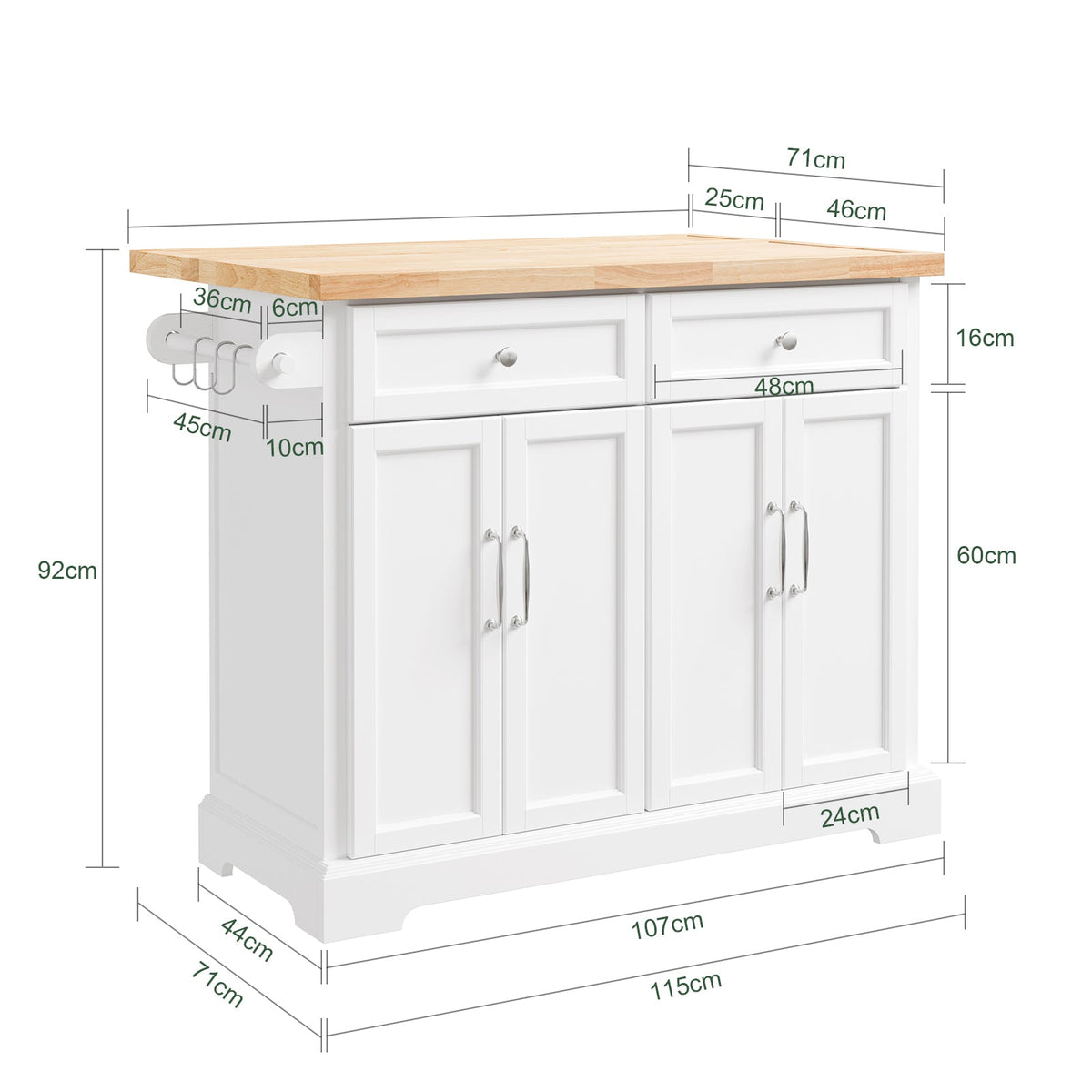 SoBuy FKW71-III-WN Îlot Cuisine Mobile avec Plan Extensible – Desserte Gain de Place, Blanc