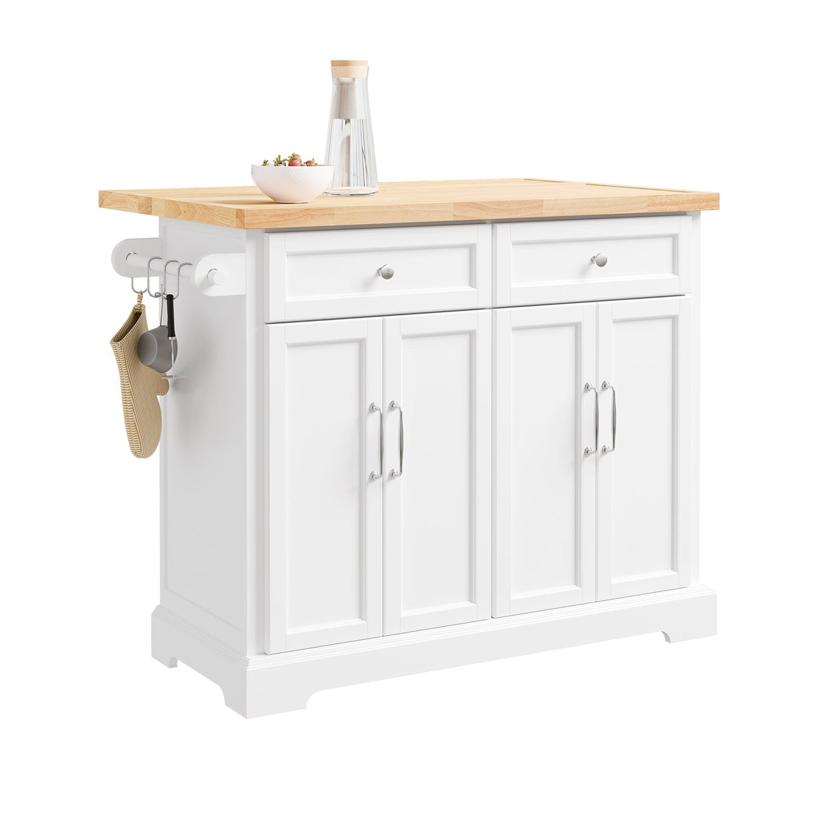SoBuy FKW71-III-WN Îlot Cuisine Mobile avec Plan Extensible – Desserte Gain de Place, Blanc