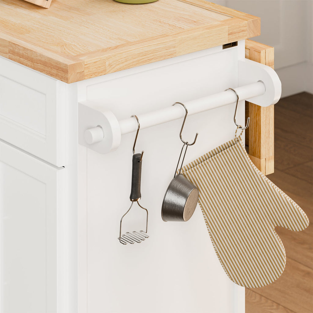 SoBuy FKW71-III-WN Îlot Cuisine Mobile avec Plan Extensible – Desserte Gain de Place, Blanc