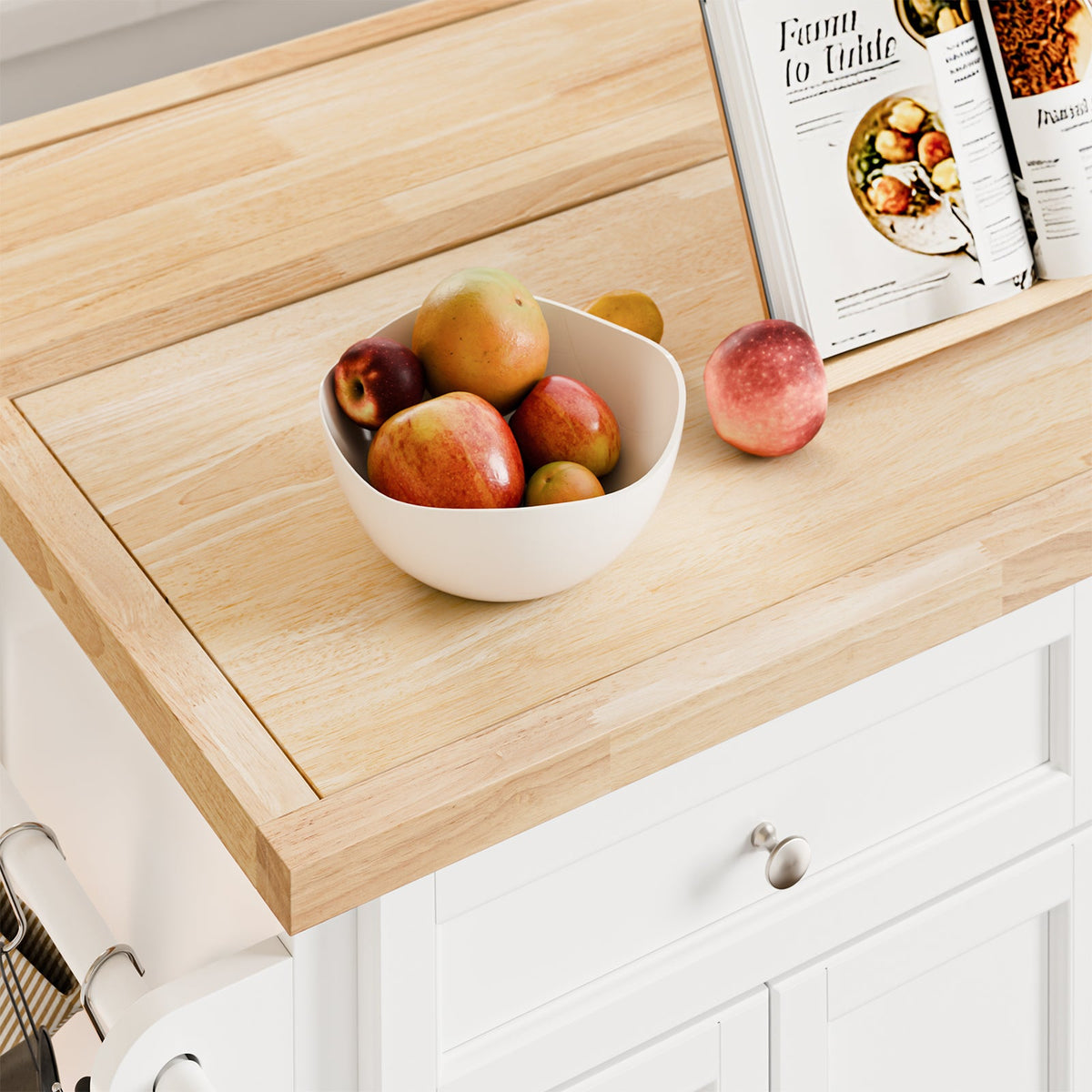 SoBuy FKW71-III-WN Îlot Cuisine Mobile avec Plan Extensible – Desserte Gain de Place, Blanc