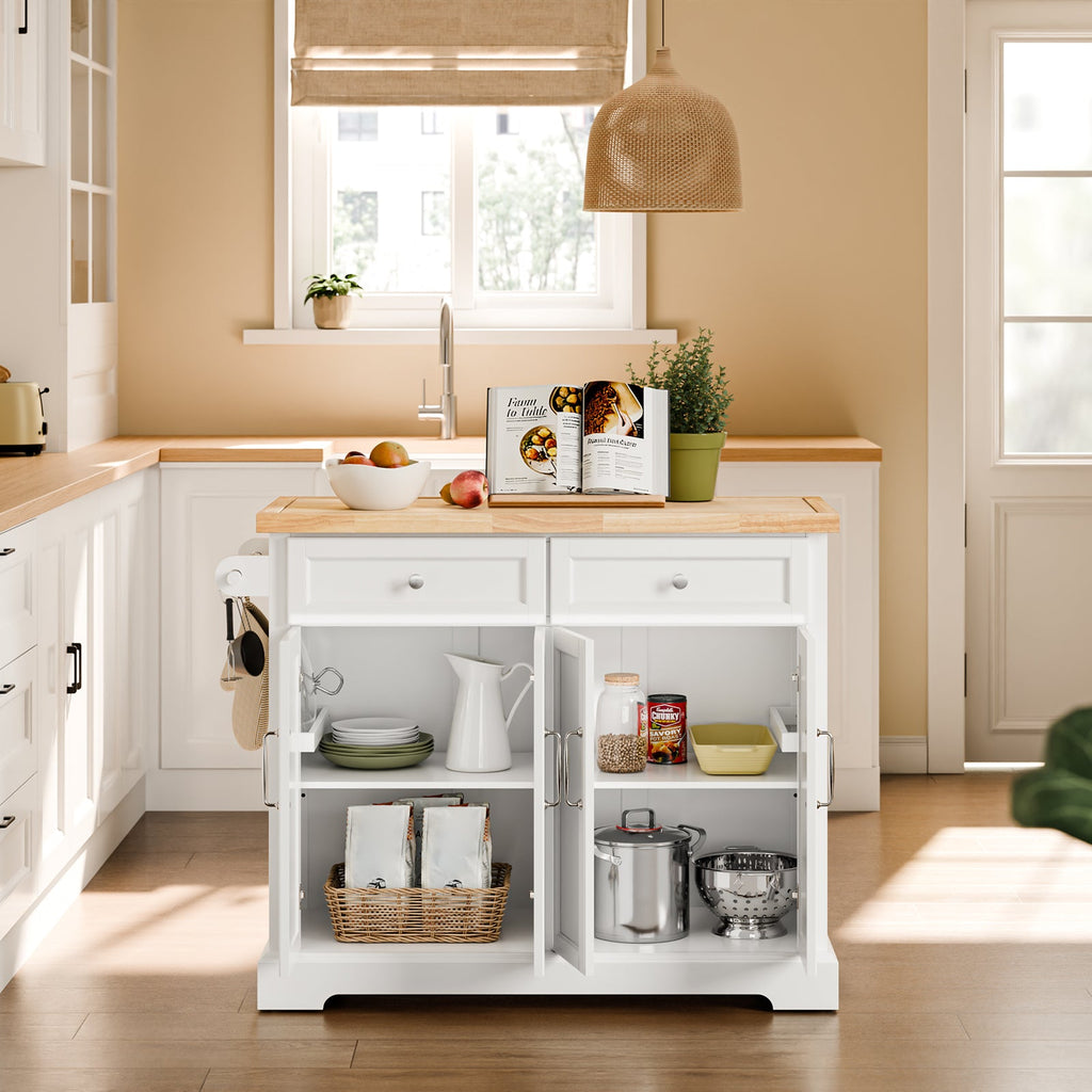 SoBuy FKW71-III-WN Îlot Cuisine Mobile avec Plan Extensible – Desserte Gain de Place, Blanc