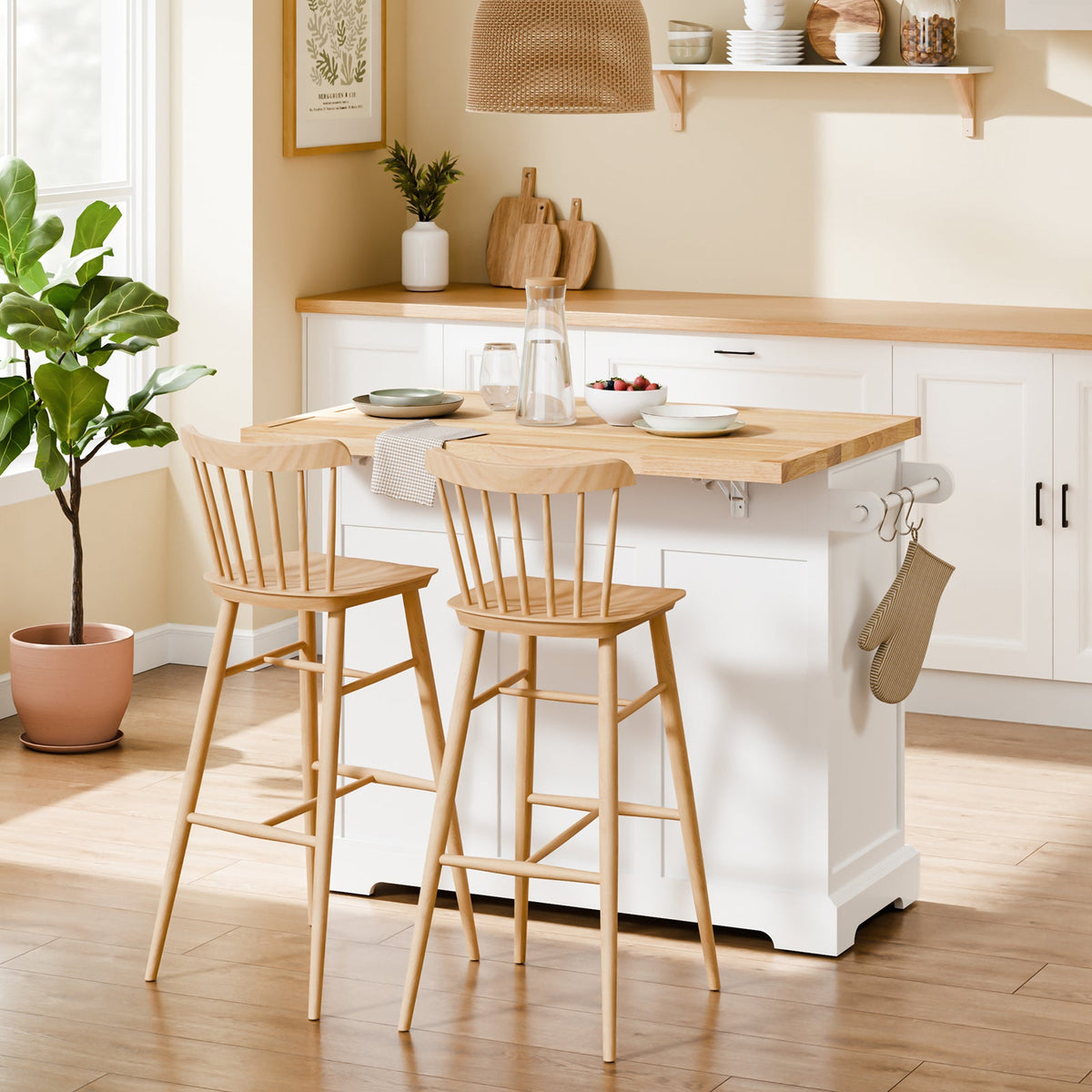 SoBuy FKW71-III-WN Îlot Cuisine Mobile avec Plan Extensible – Desserte Gain de Place, Blanc