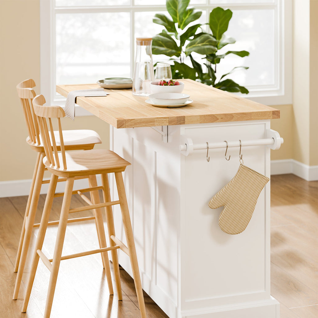 SoBuy FKW71-III-WN Îlot Cuisine Mobile avec Plan Extensible – Desserte Gain de Place, Blanc